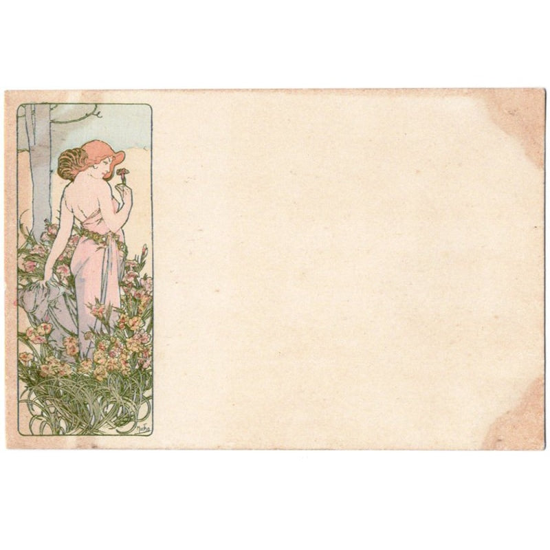 ミュシャ「カーネーション」アンティーク絵はがき