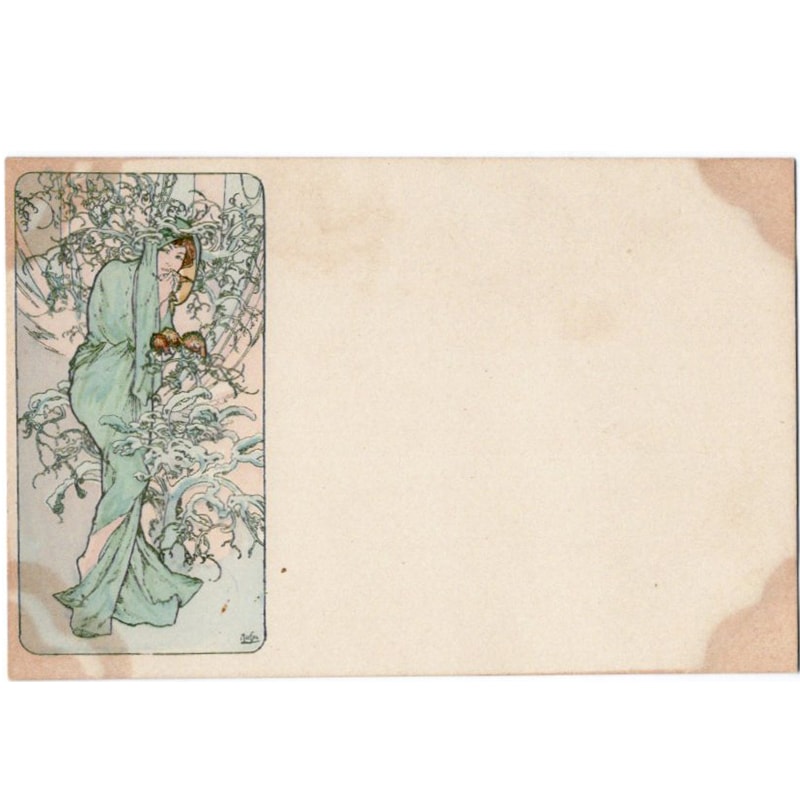 ミュシャ「冬~連作四季ファーストシリーズ」アンティーク絵はがき