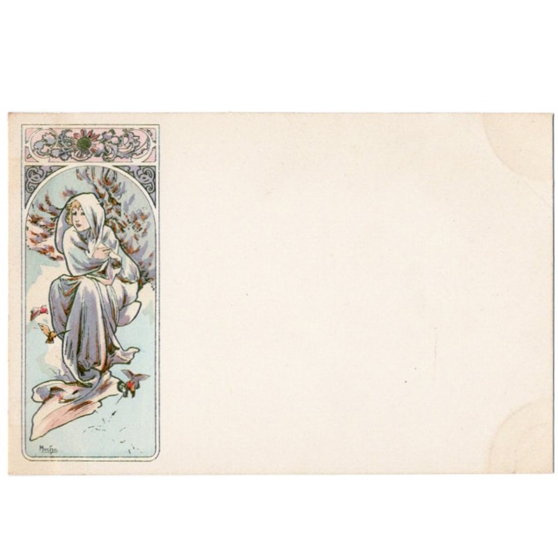 ミュシャ「冬~連作四季2rdシリーズ」アンティーク絵はがき