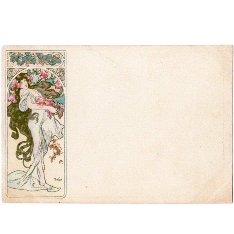 ミュシャ「秋~連作四季2rdシリーズ」アンティーク絵はがき