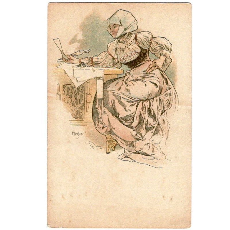 ミュシャ「文房具店もしくは製紙業」アンティーク絵はがき