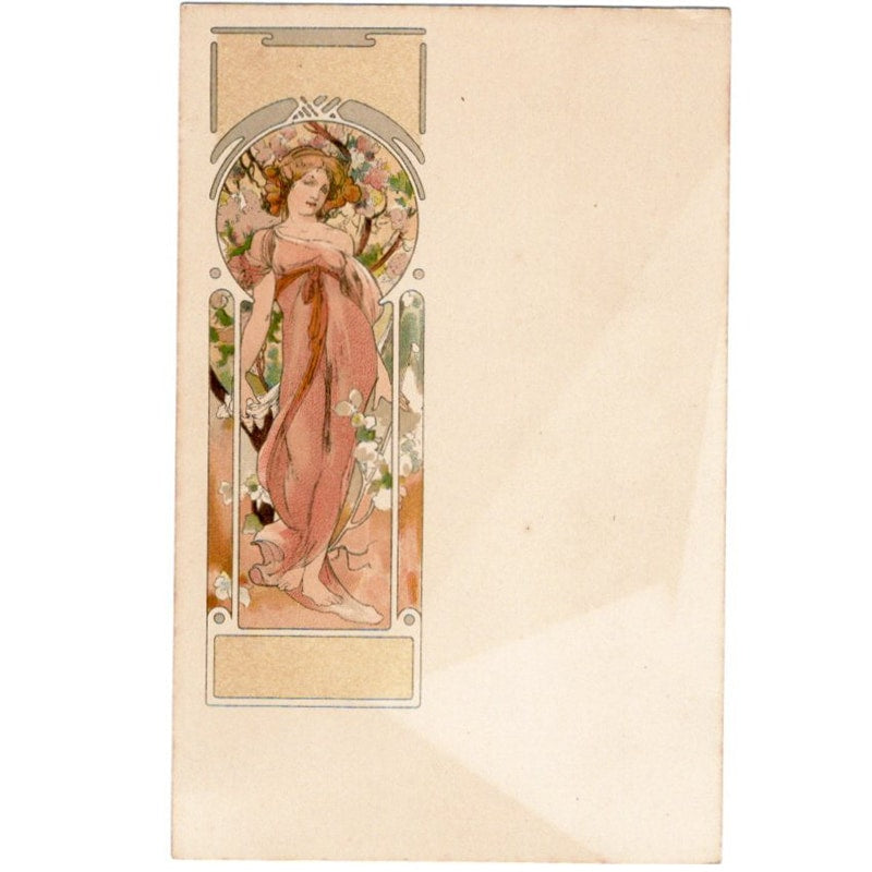 ミュシャ「秋~連作四季3thシリーズ」アンティーク絵はがき