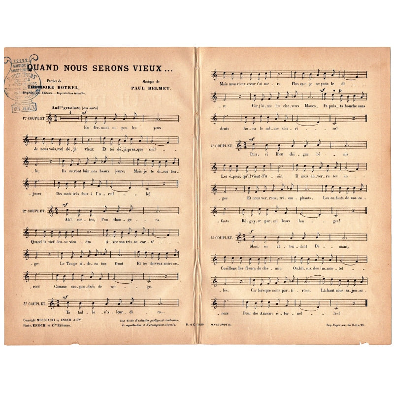 Chanson sheet music "When I grow old" by Steinlen