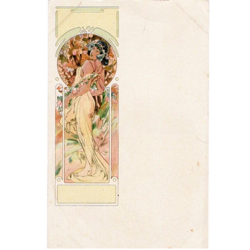 ミュシャ「夏~連作四季3thシリーズ」アンティーク絵はがき
