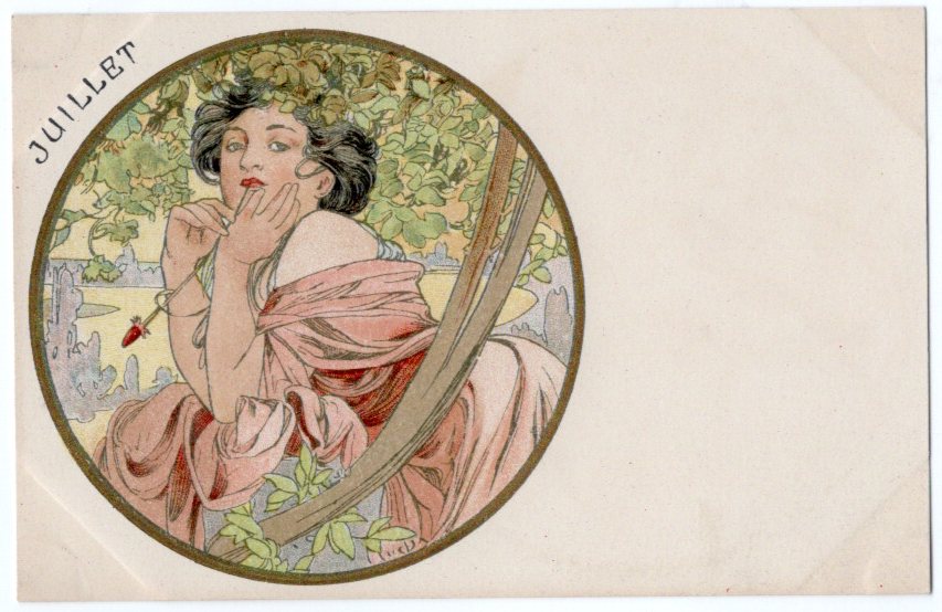 ミュシャ 「7月」 アンティーク絵はがき