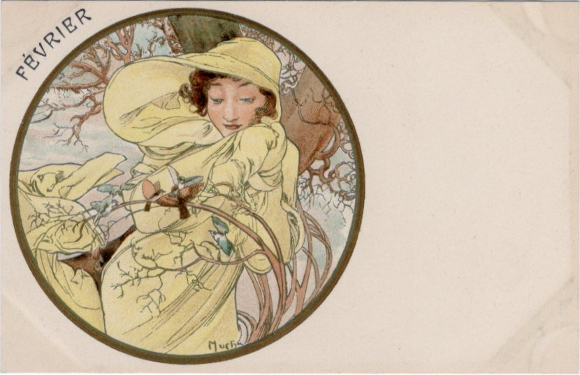 ミュシャ 「2月」 アンティーク絵はがき