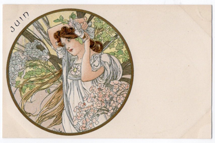 ミュシャ 「6月」 アンティーク絵はがき