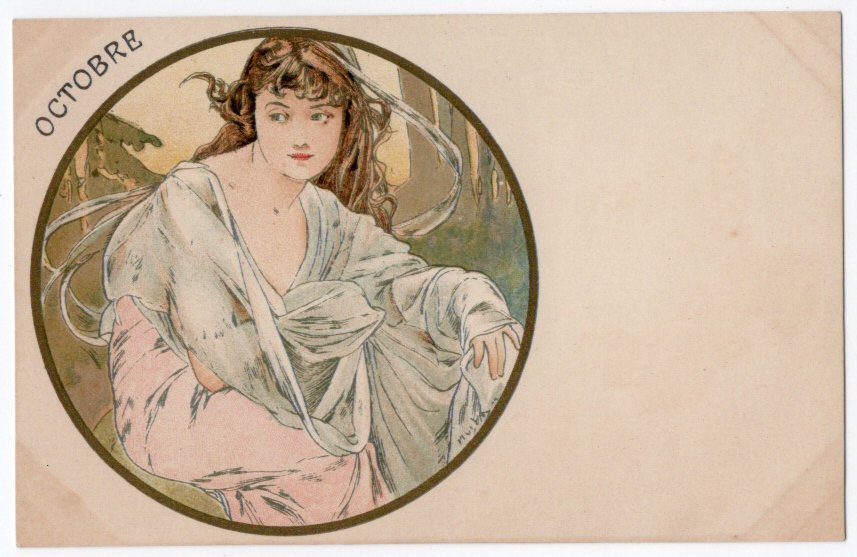 ミュシャ 「10月」 アンティーク絵はがき