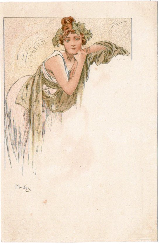 ミュシャ「メニューのためのデザインI」アンティーク絵はがき