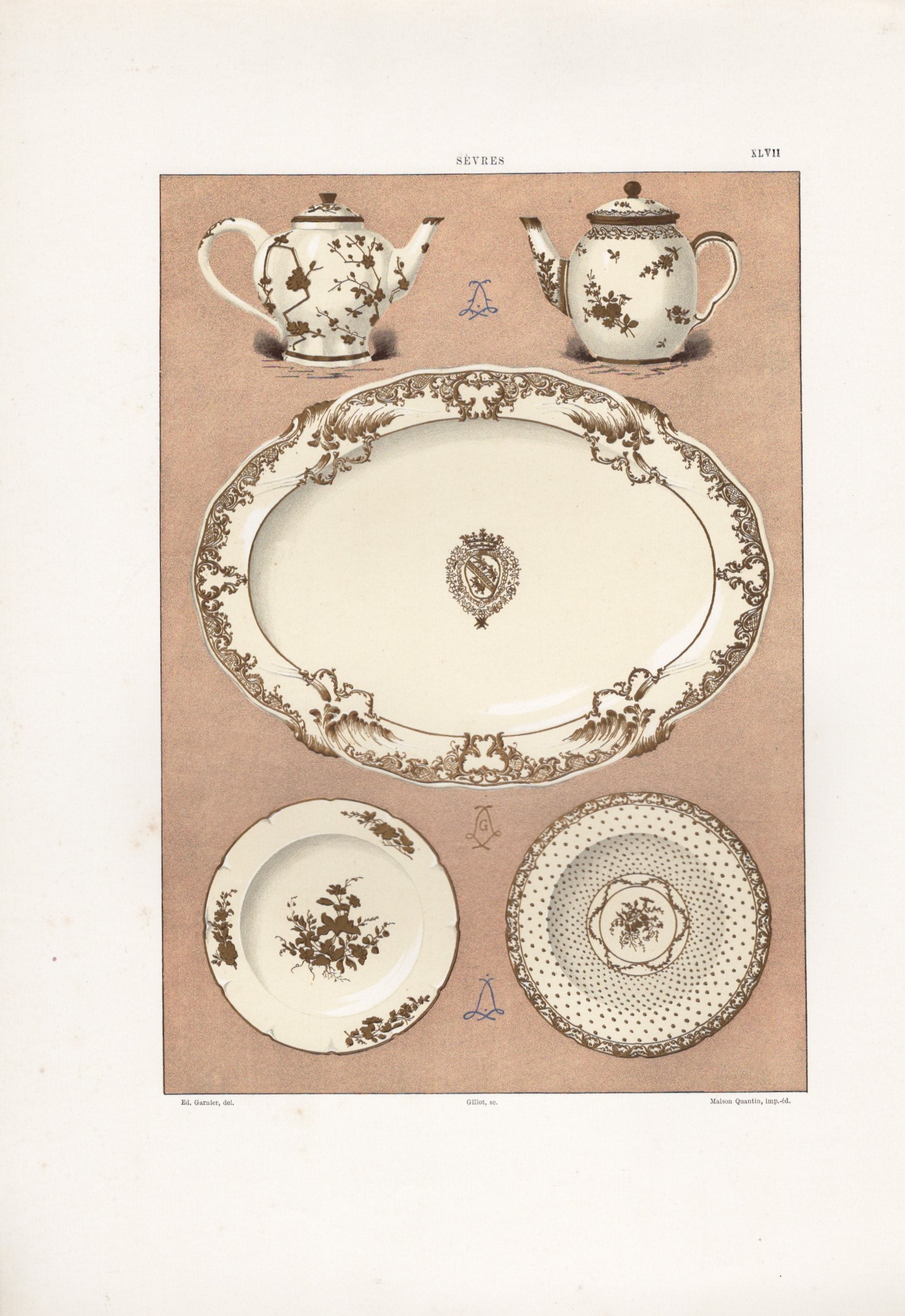 セーブルの軟質磁器「白と金の食器」プレートNo.47