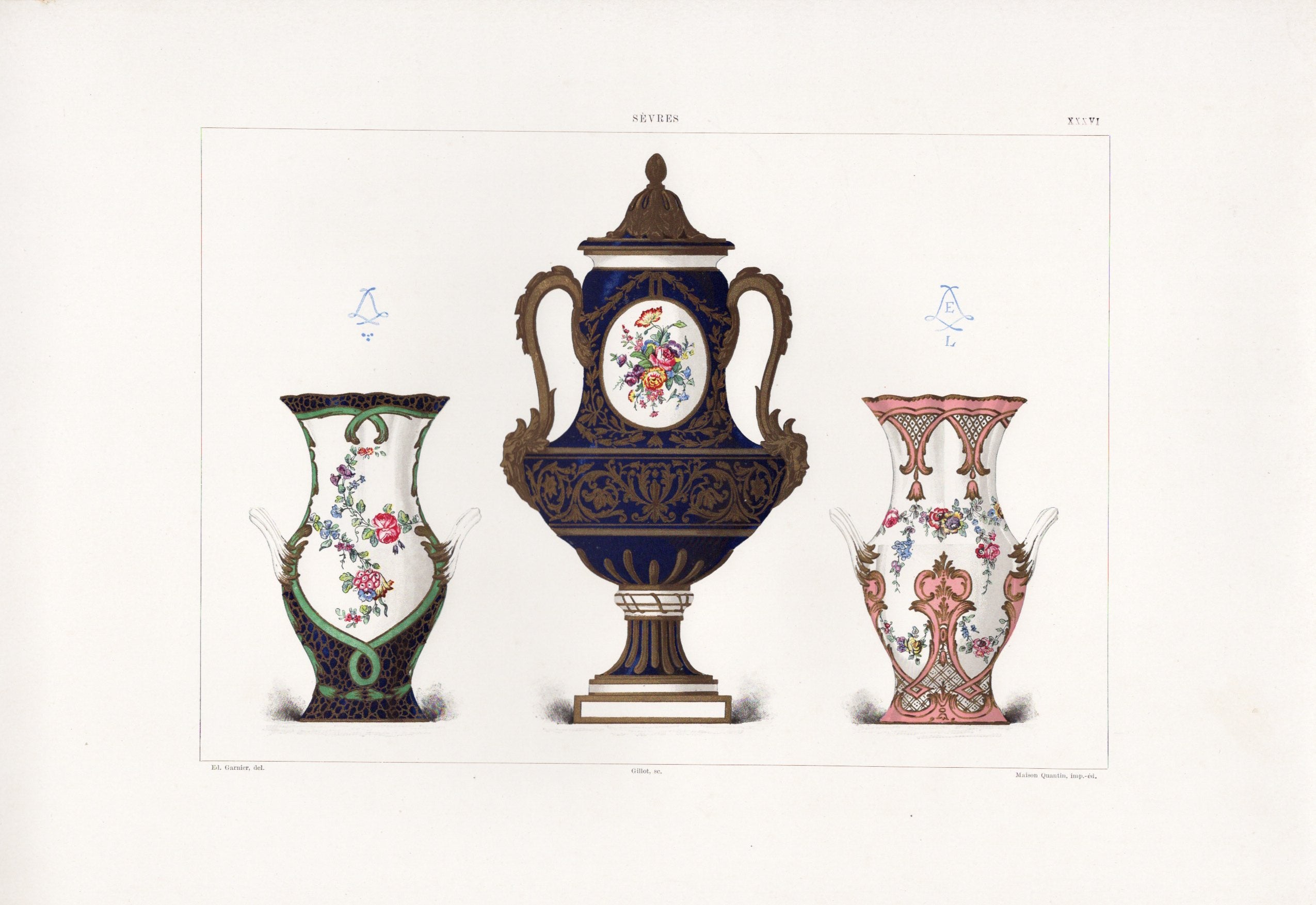 セーブルの軟質磁器「壺と花瓶」プレートNo.36