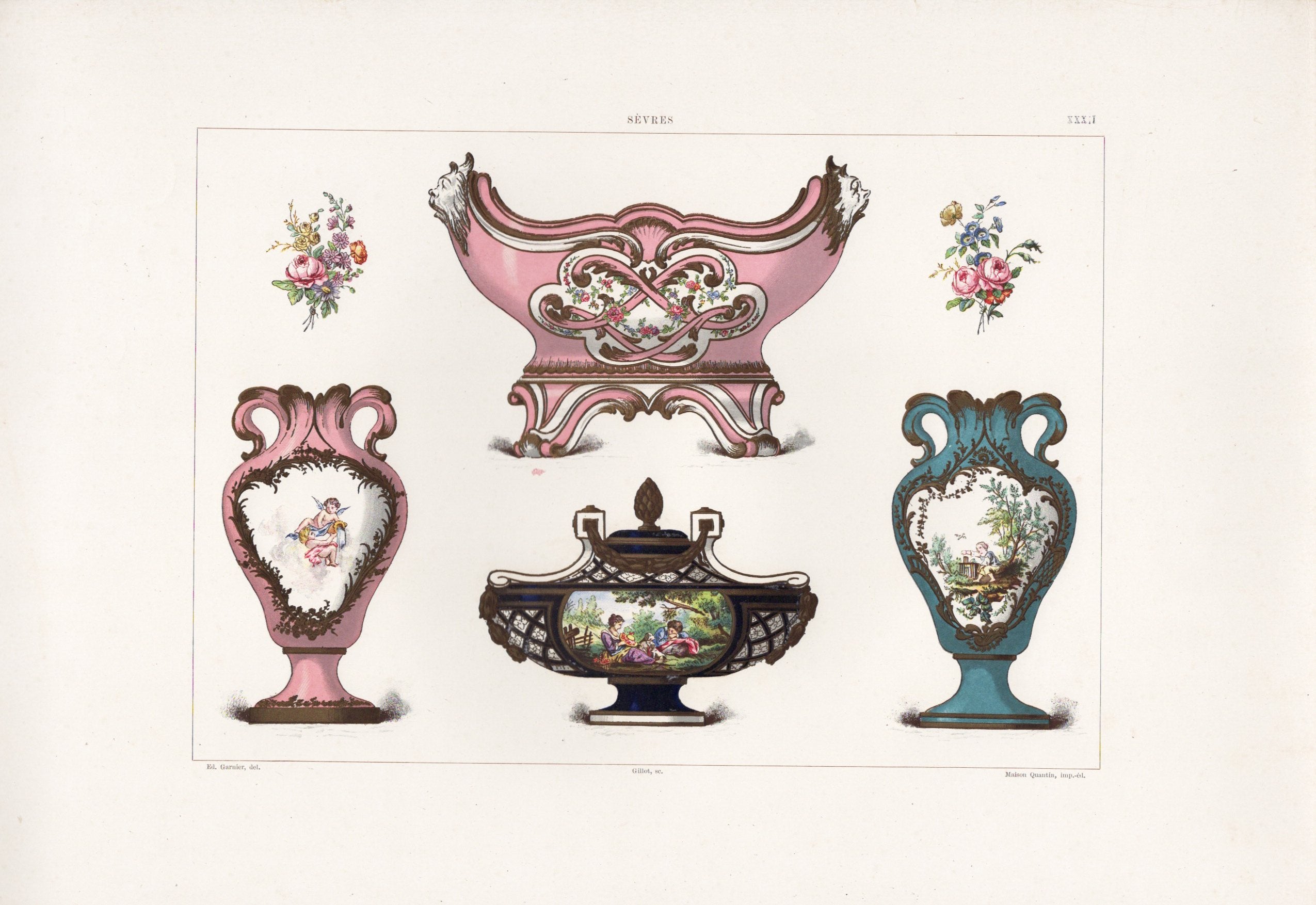 セーブルの軟質磁器「ルイ15世の番号がふられたプランターと花瓶」プレートNo.32