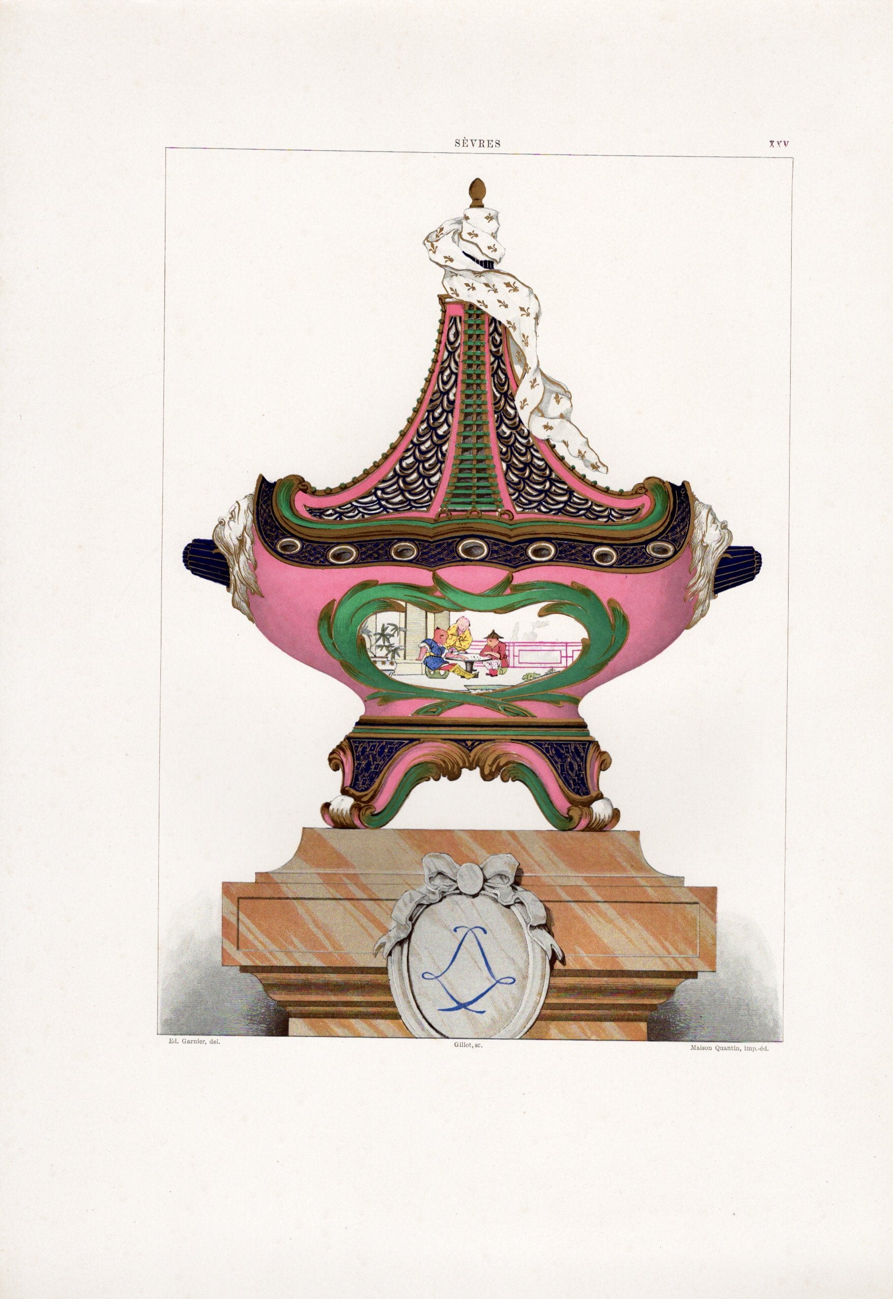 セーブルの軟質磁器「船のマストとも呼ばれる壺」プレートNo.25