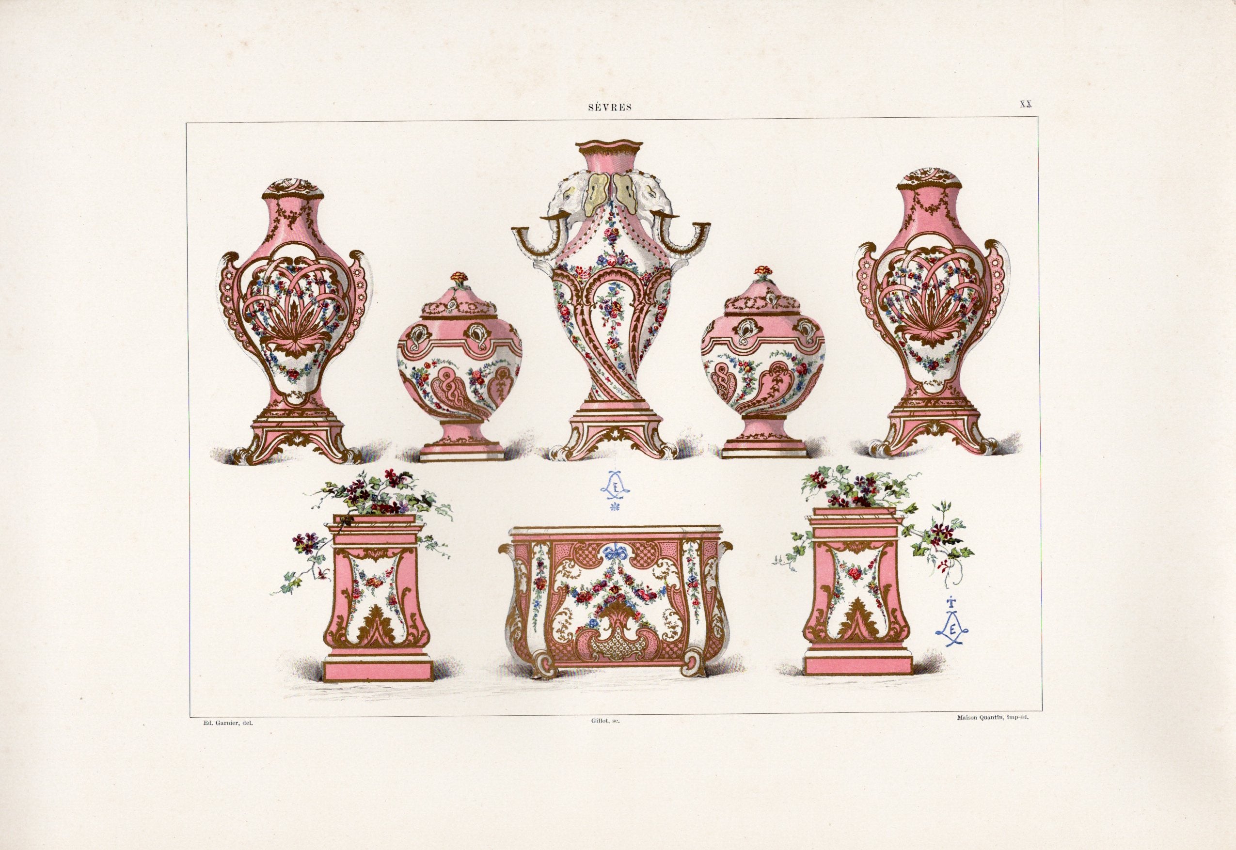 セーブルの軟質磁器「5つの壺と花瓶」プレートNo.20