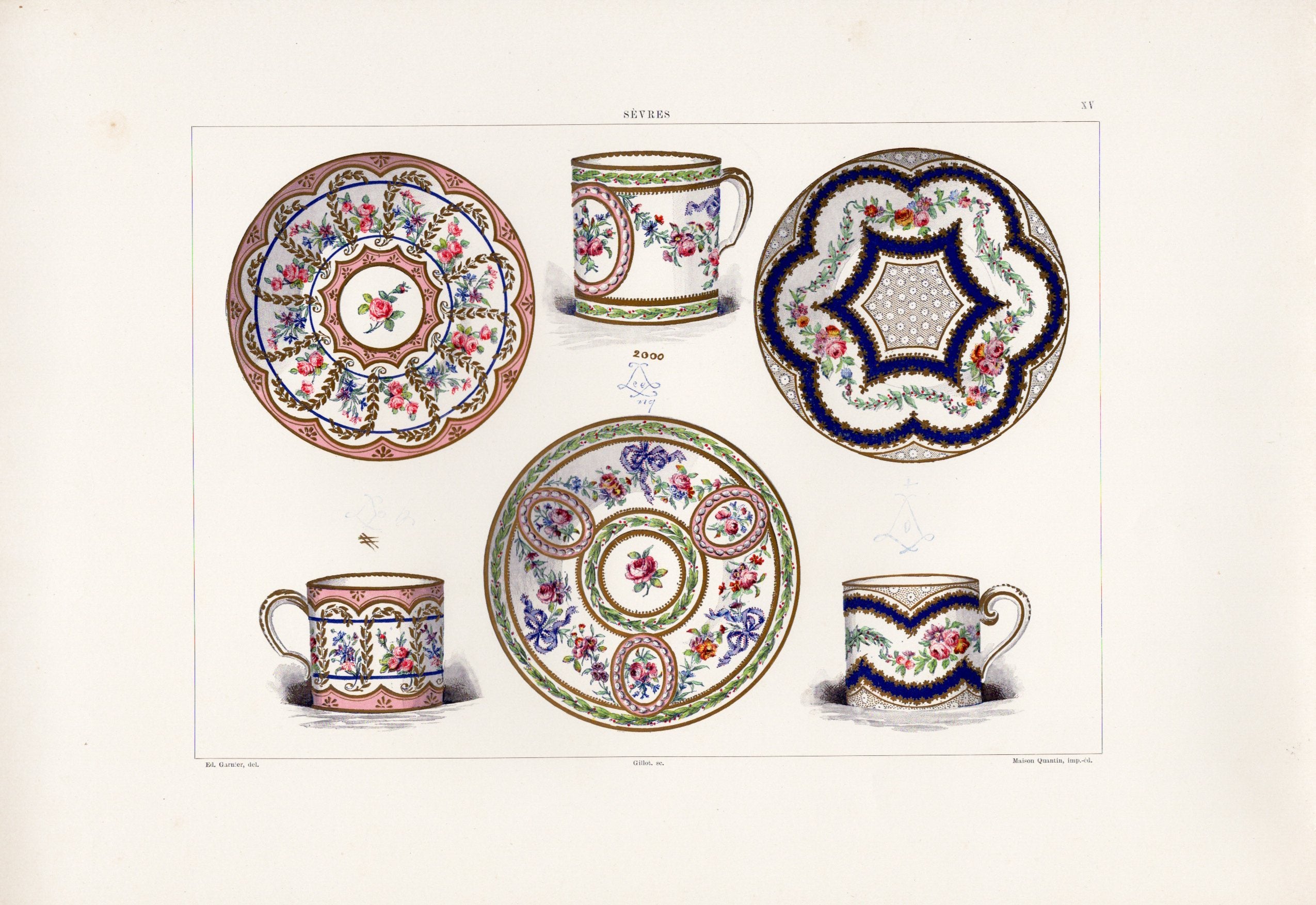 セーブルの軟質磁器「デミタスカップとソーサー」(バラ柄) プレートNo.15