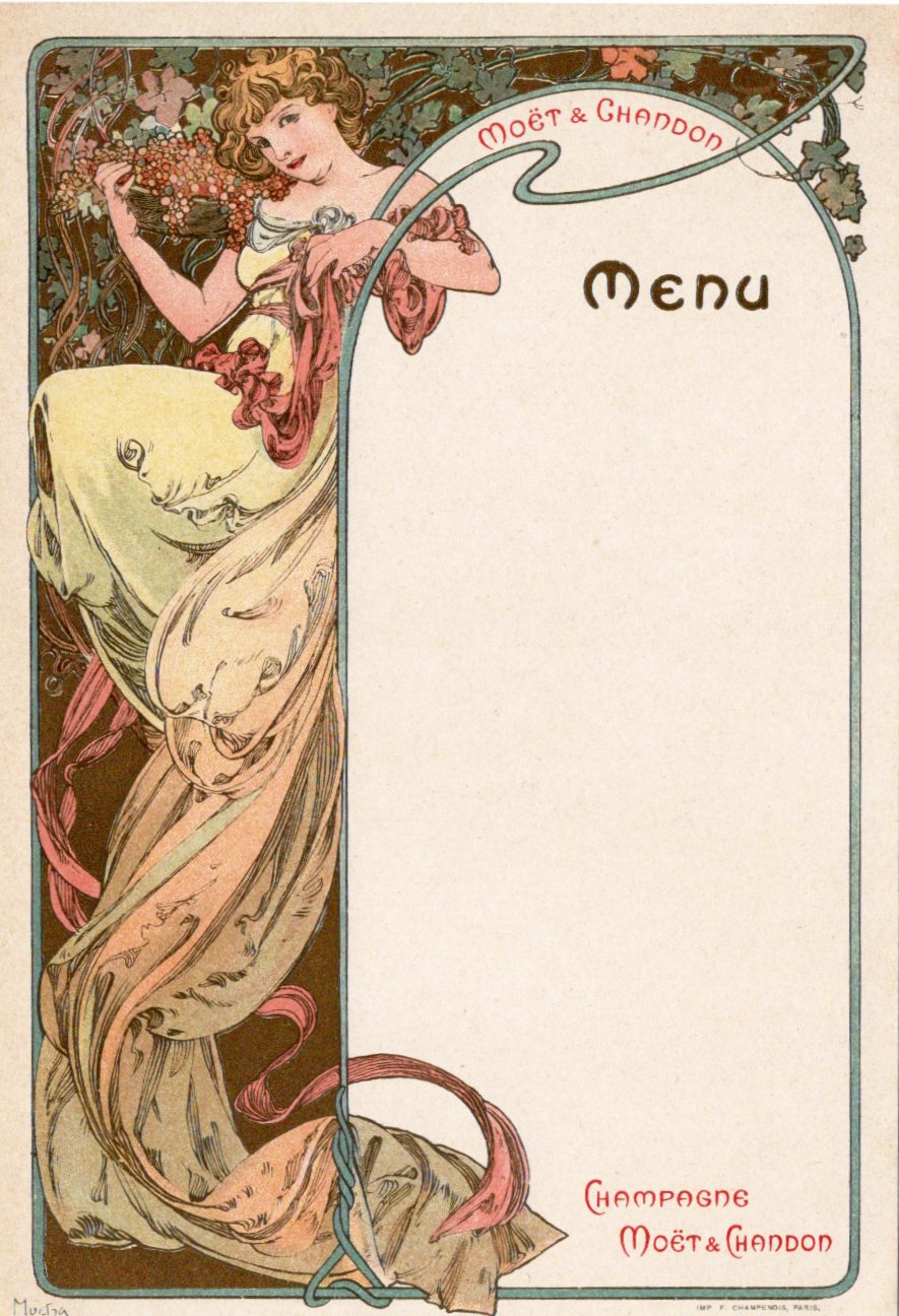 ミュシャ「モエ・エ・シャンドン メニュー」(黄)
