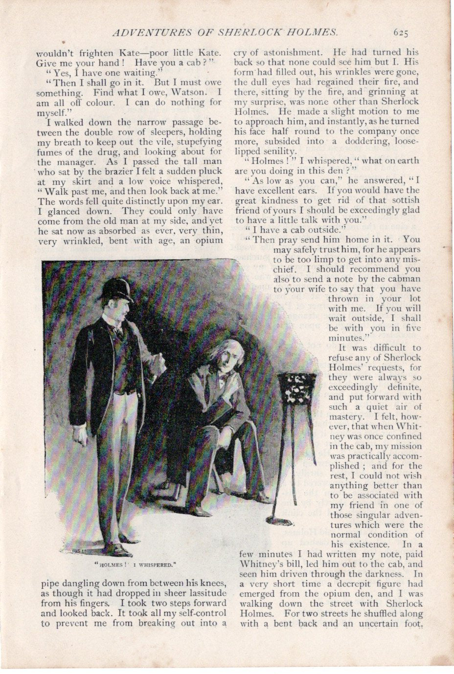 アヘン窟で変装を解き、ワトソンに正体を明かすホームズ