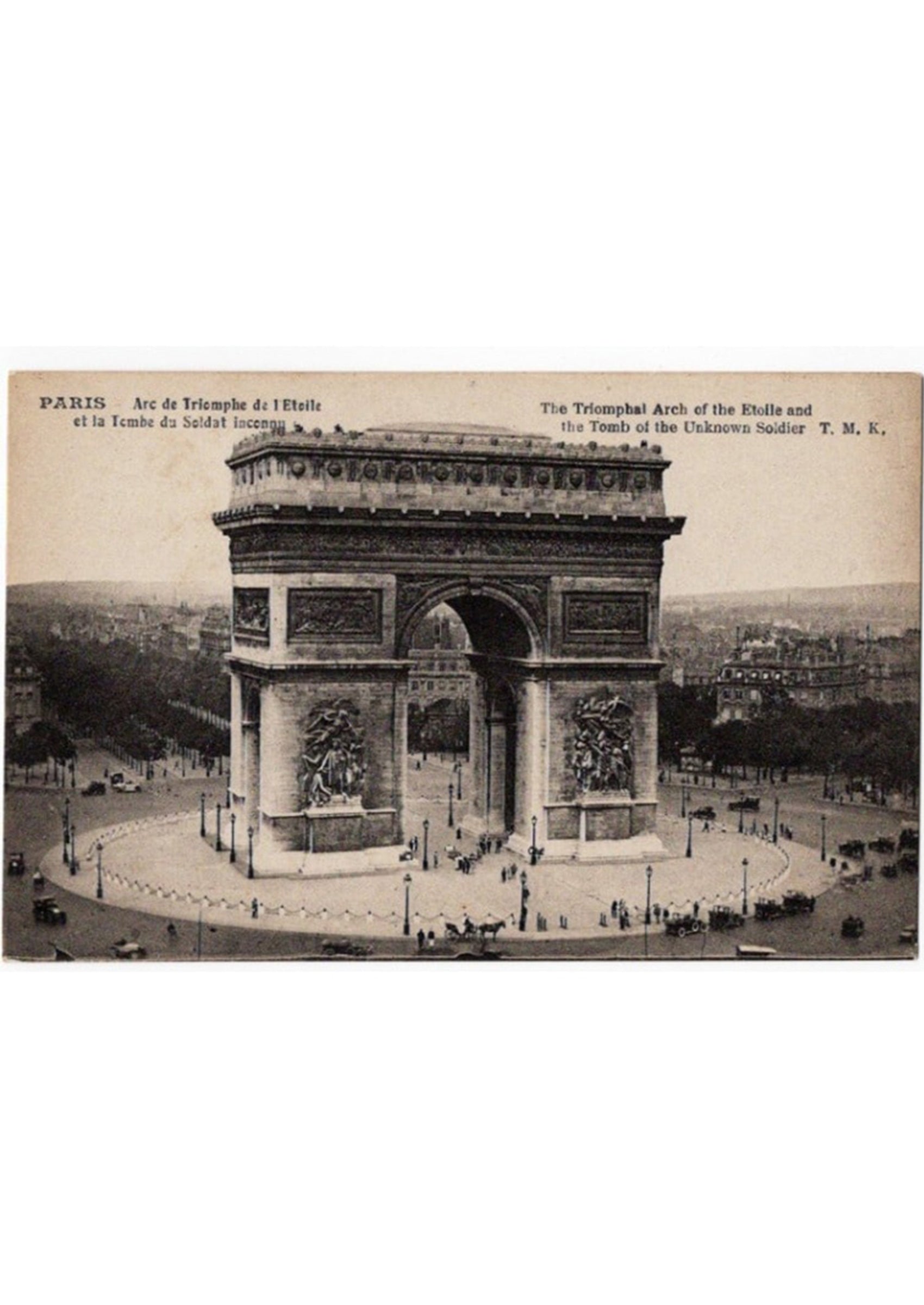 "Arc de Triomphe and the Tomb of the Unknown Soldier" circa 1920-30 Antique photo postcard of the symbol of Paris | Framed