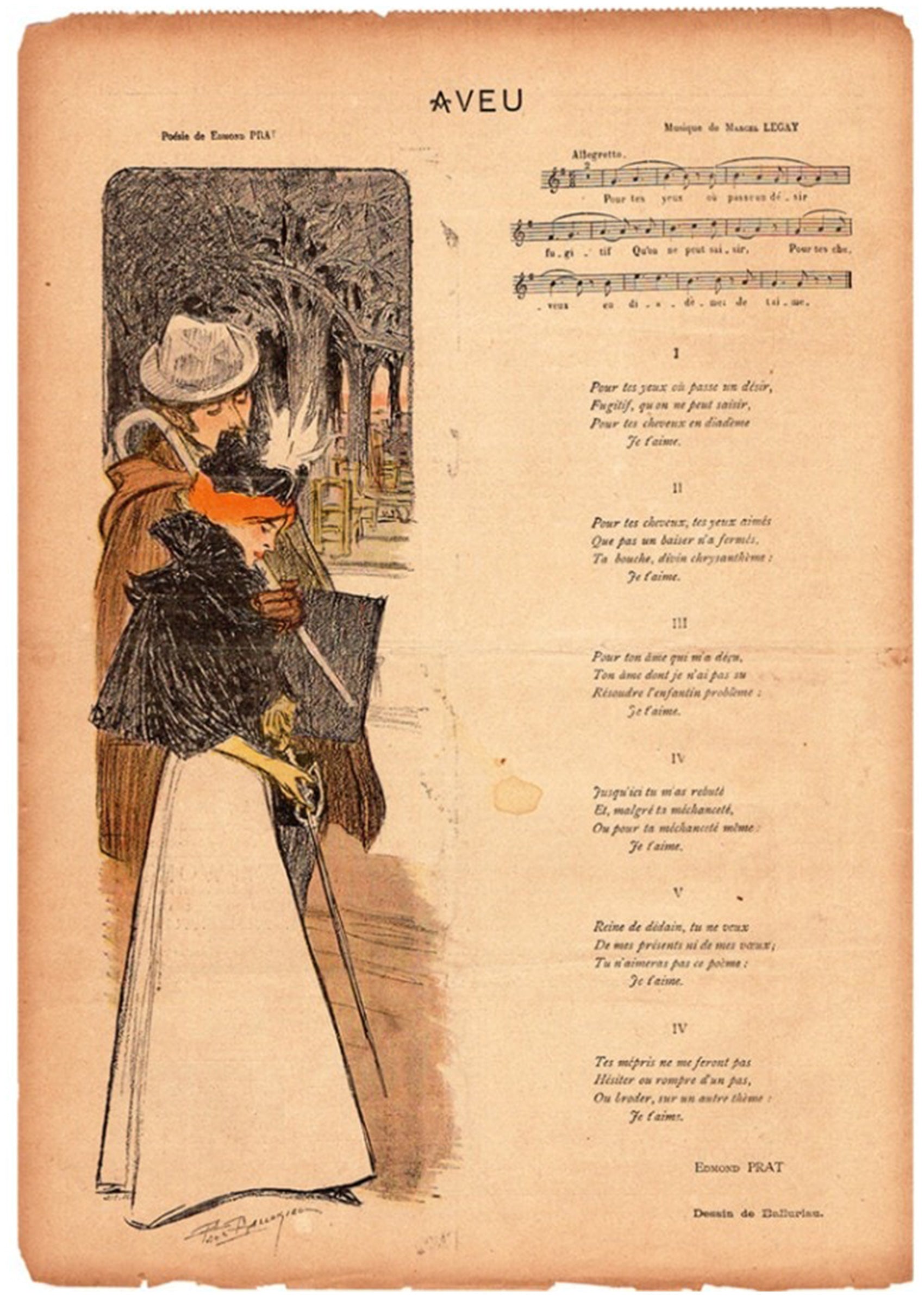 ≪告白(Aveu)≫ 1897年 ジル・ブラス・イリュストレ裏表紙掲載 シャンソン楽譜