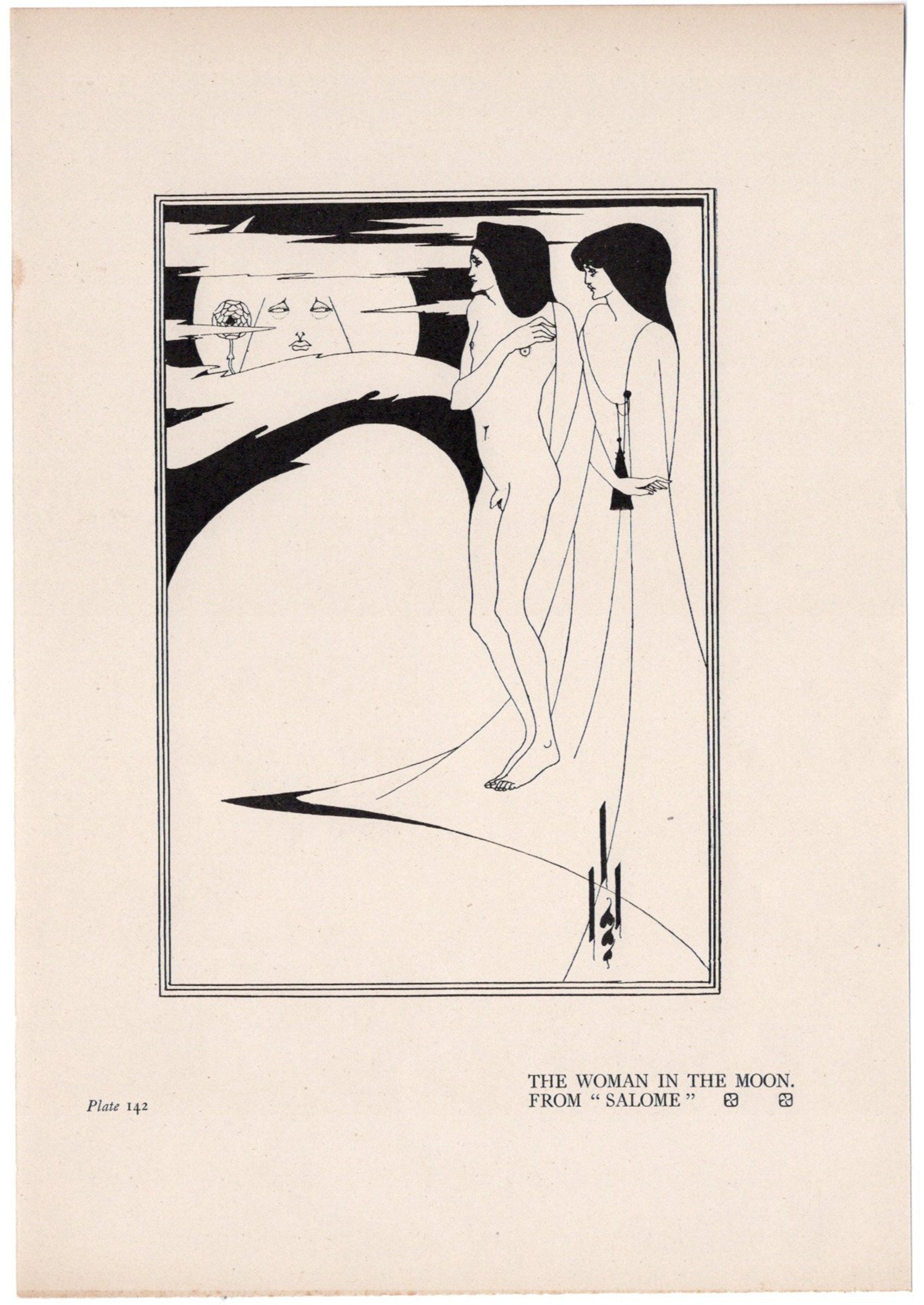オーブリー・ビアズリー ≪月の中の女≫ 1900年頃 ラインブロック