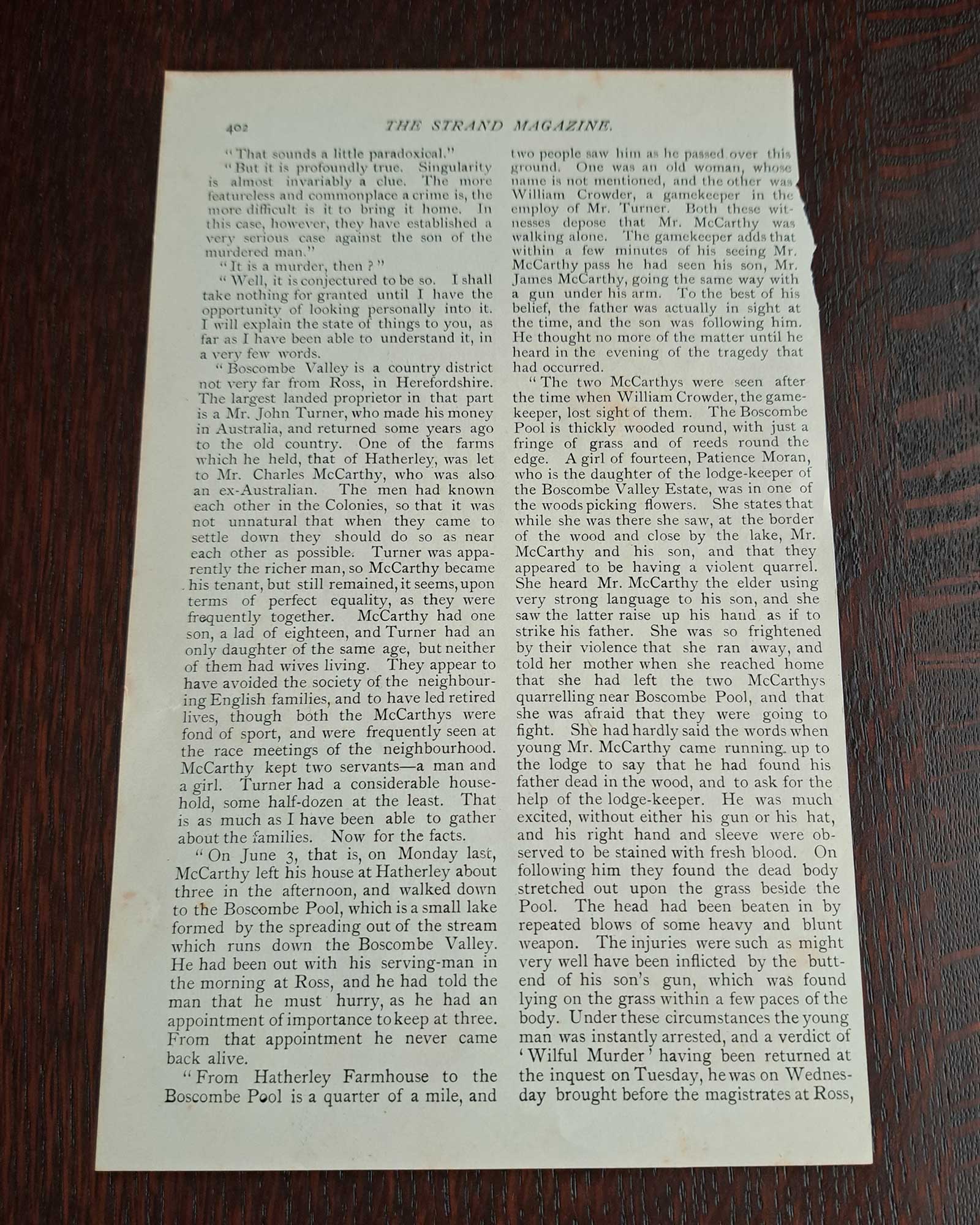 シャーロック・ホームズ《ボスコム渓谷の惨劇》(タイトルページ)/シドニー・パジェット(1891年)