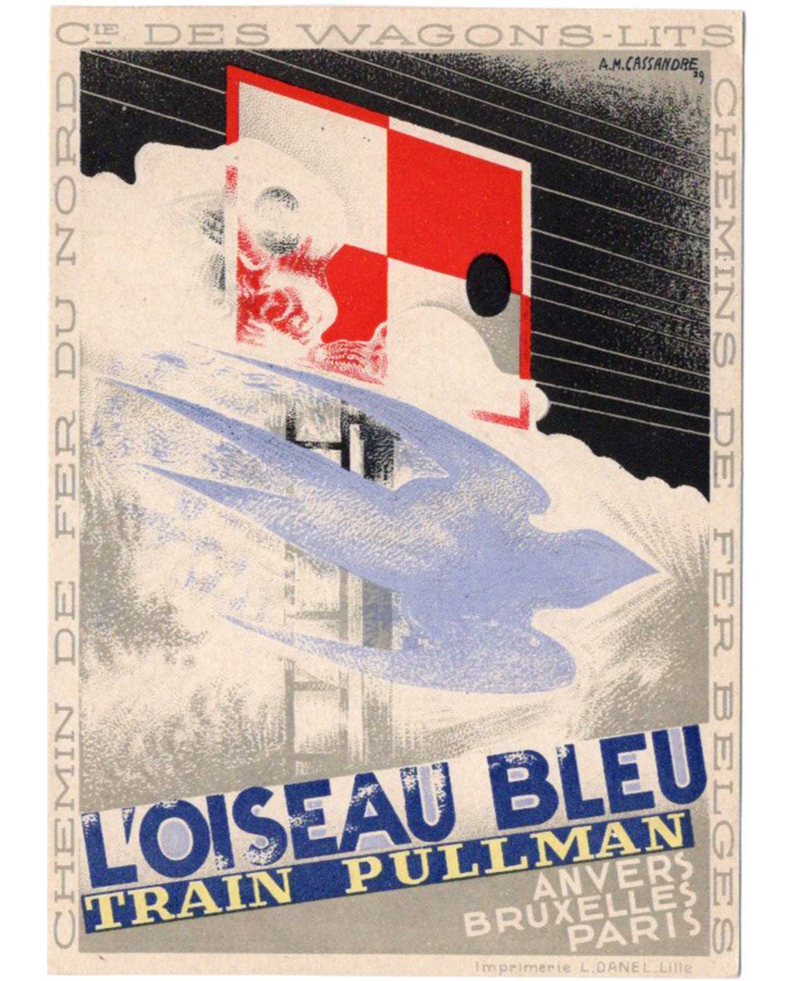 Cassandre "The Blue Bird (L'Oiseau Bleu)" Flyer with Timetable 1929
