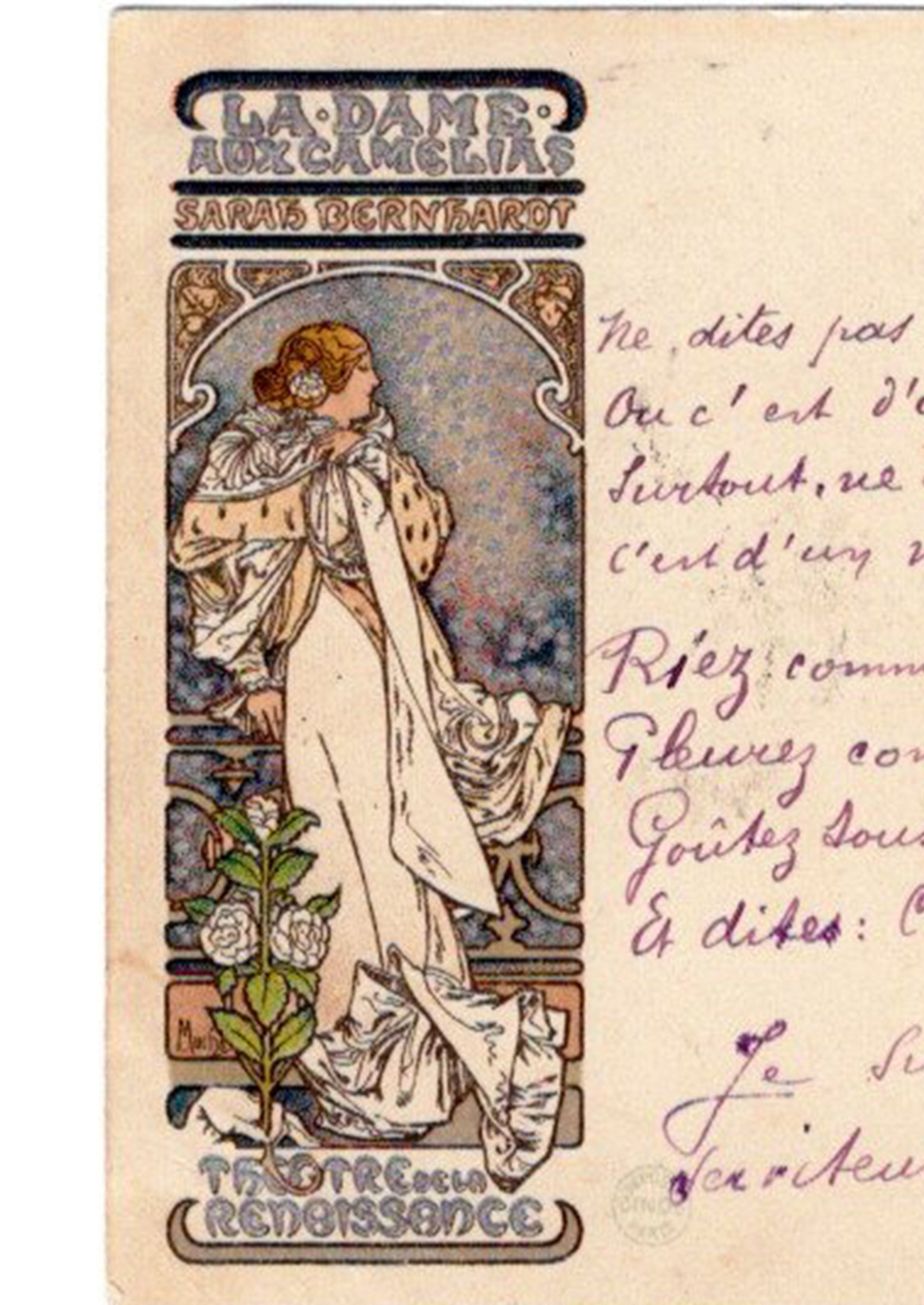 Alphonse Mucha "La Traviata" 1902 Antique postcard (with handwritten poem)