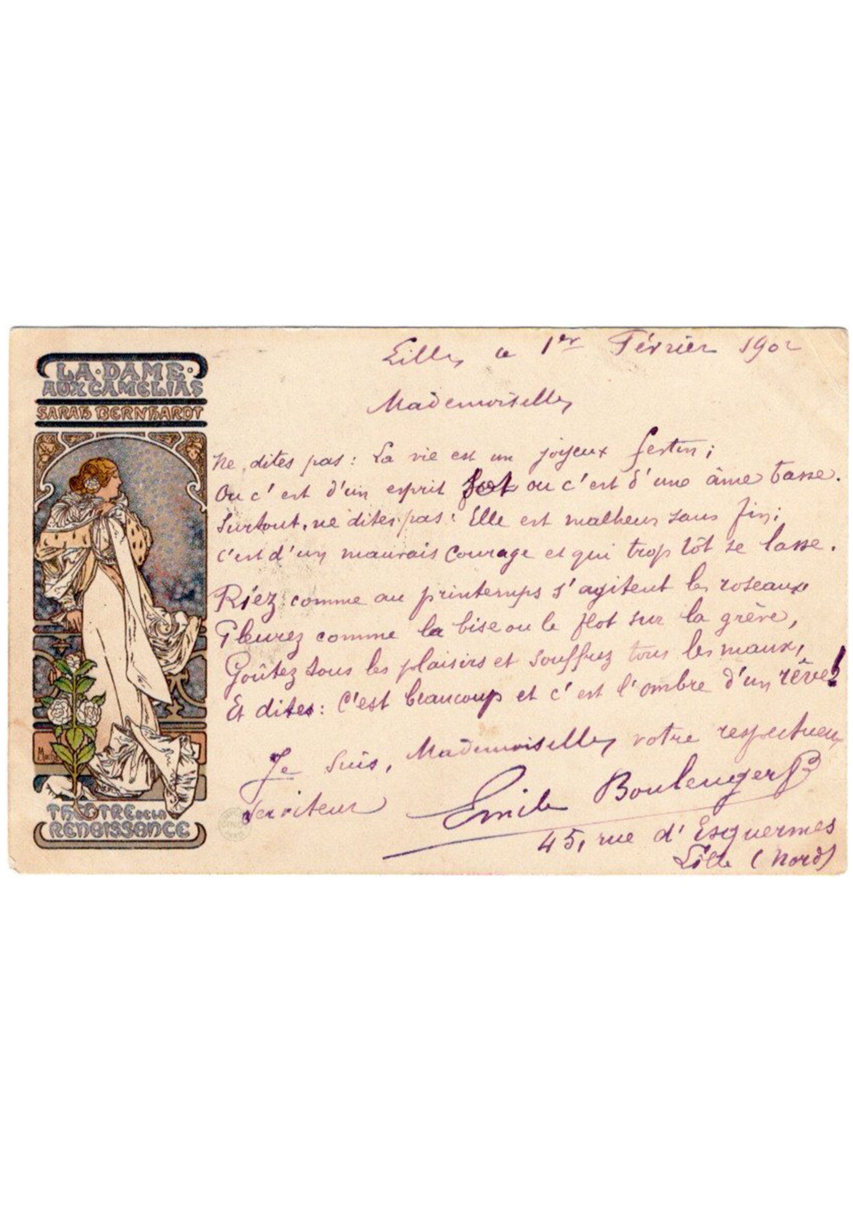 アルフォンス・ミュシャ ≪椿姫≫ 1902年 アンティーク絵はがき(手書き詩文入り)