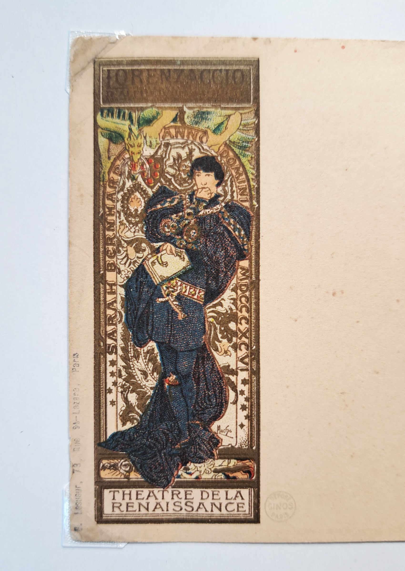 アルフォンス・ミュシャ≪ロレンザッチオ≫1898年アンティーク絵はがき絵拡大図