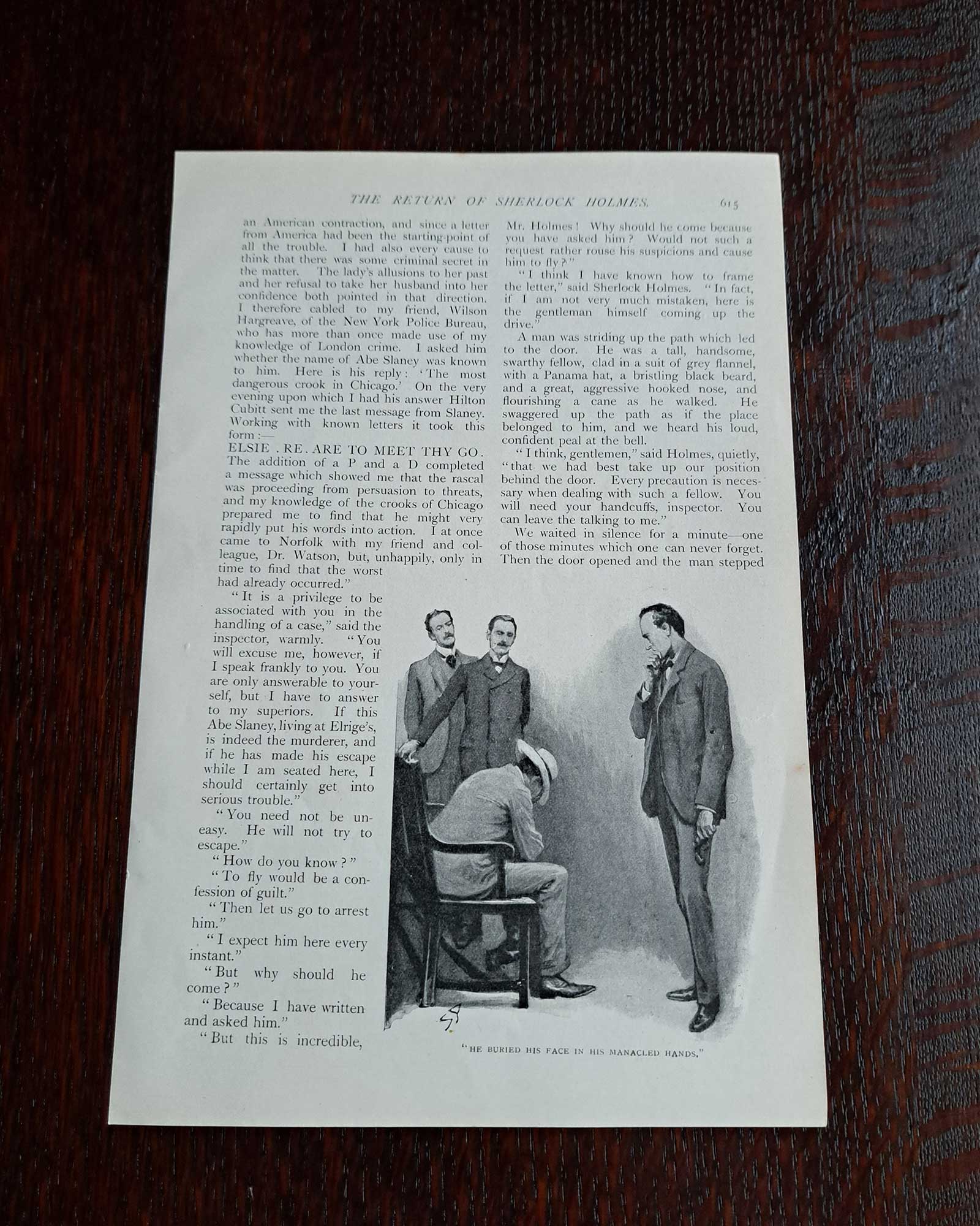 Sherlock Holmes "The Dancing Men" double-sided illustration (Holmes catches the culprit) / Sidney Paget (1903)