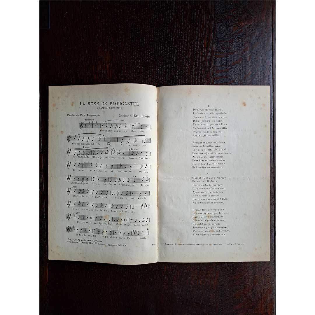 "La Rose de Plougastel" 1904 Chanson sheet music