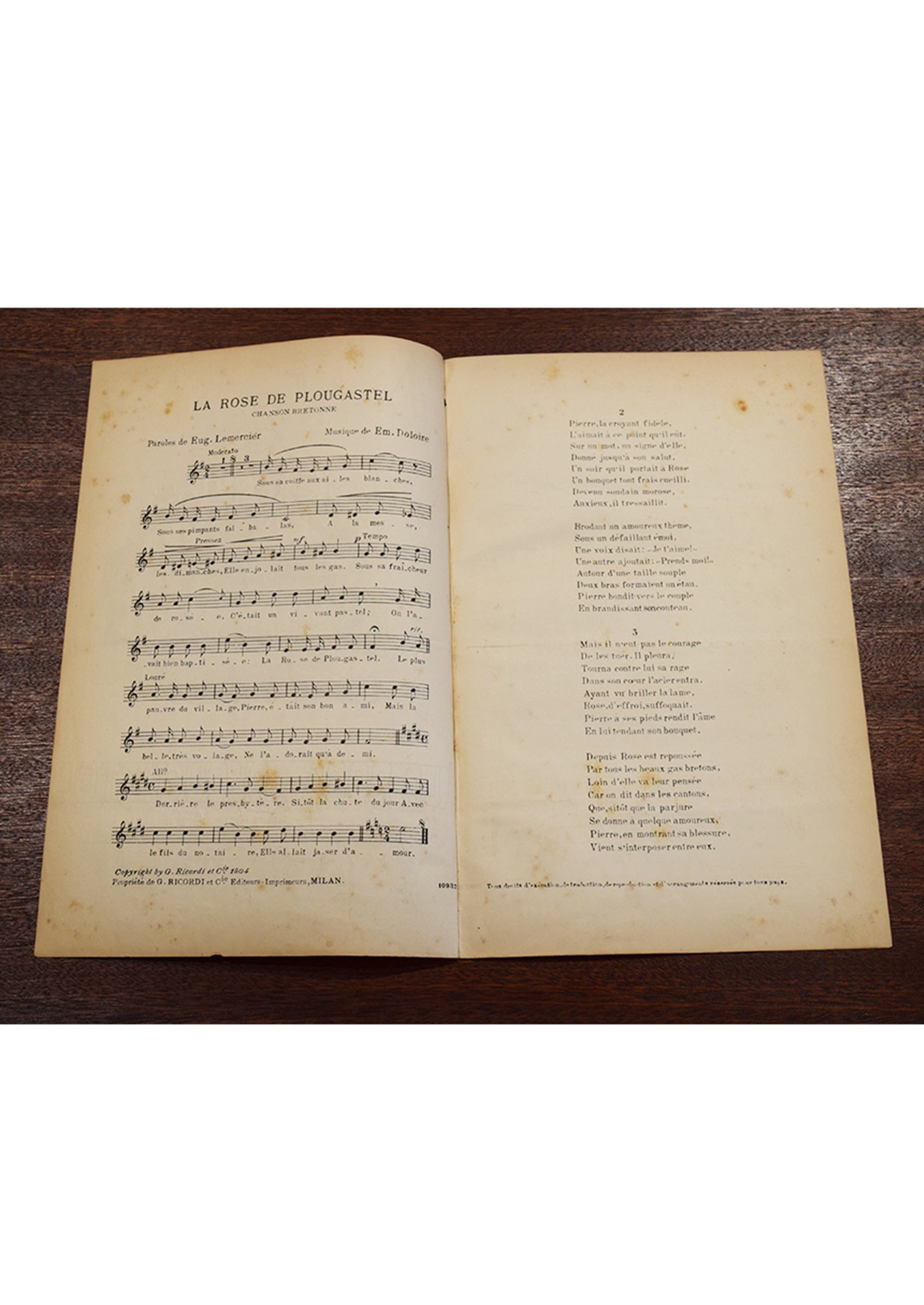≪プルガステルの薔薇(La Rose de Plougastel)≫ 1904年 シャンソン楽譜