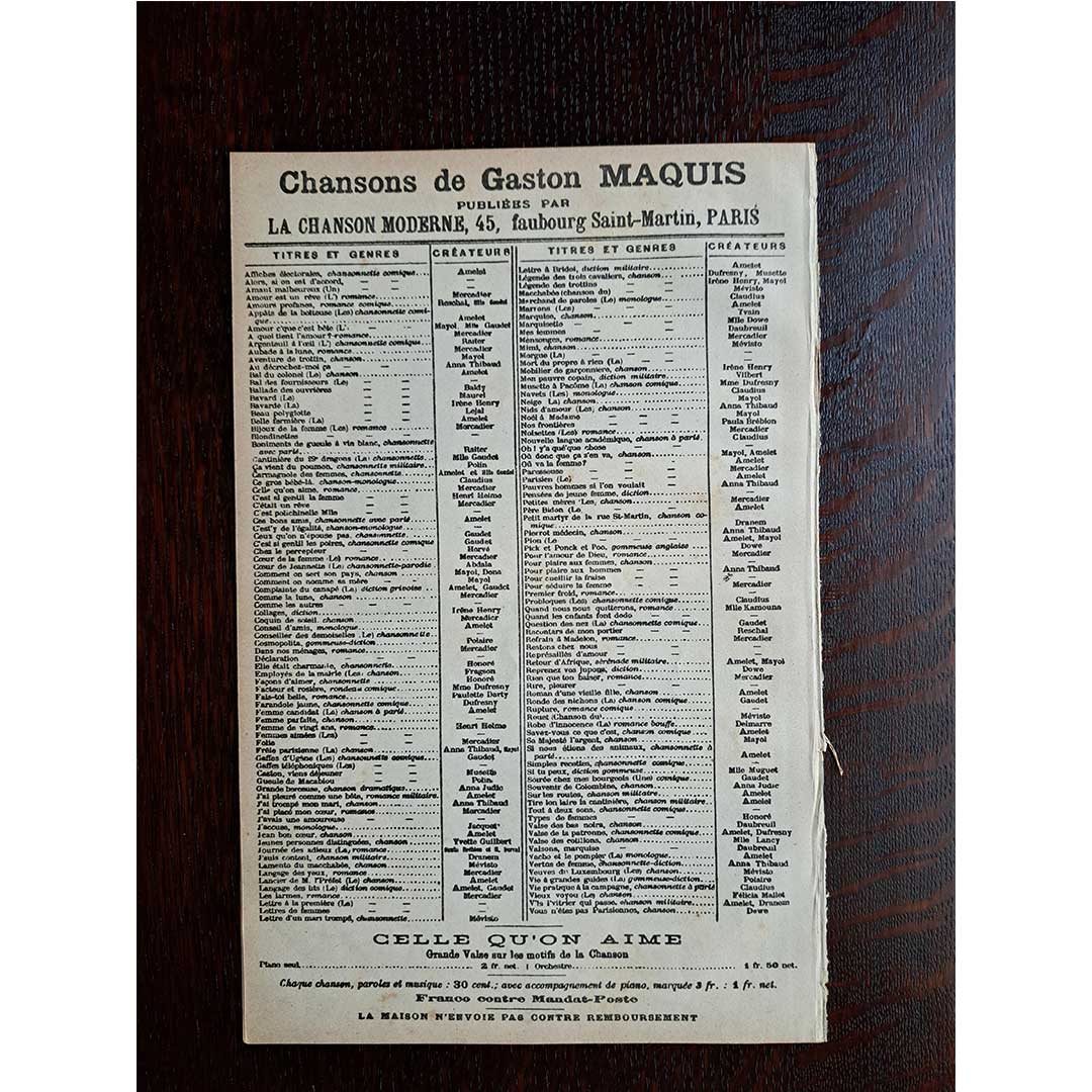 "Premier Froid" ca.1900 chanson sheet music