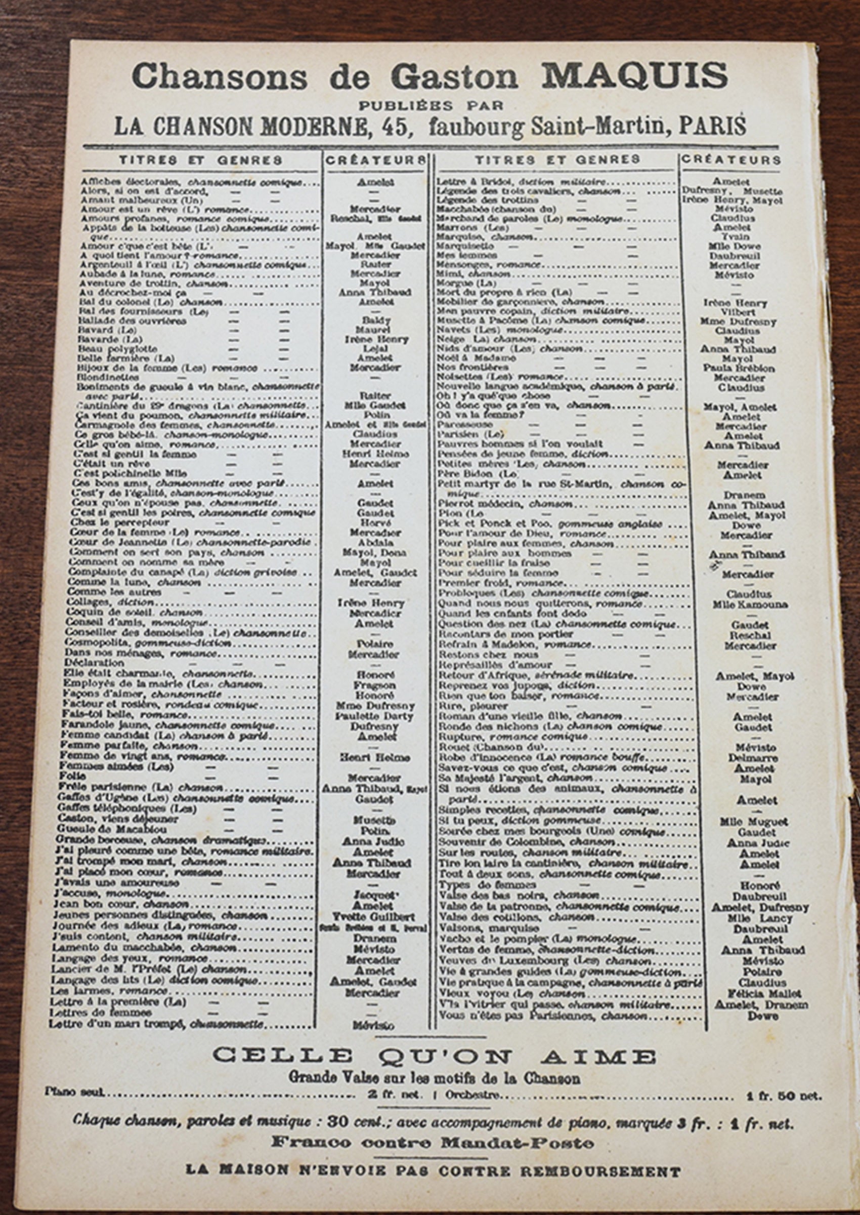 ≪一番の寒さ(Premier Froid)≫ ca.1900年 シャンソン楽譜