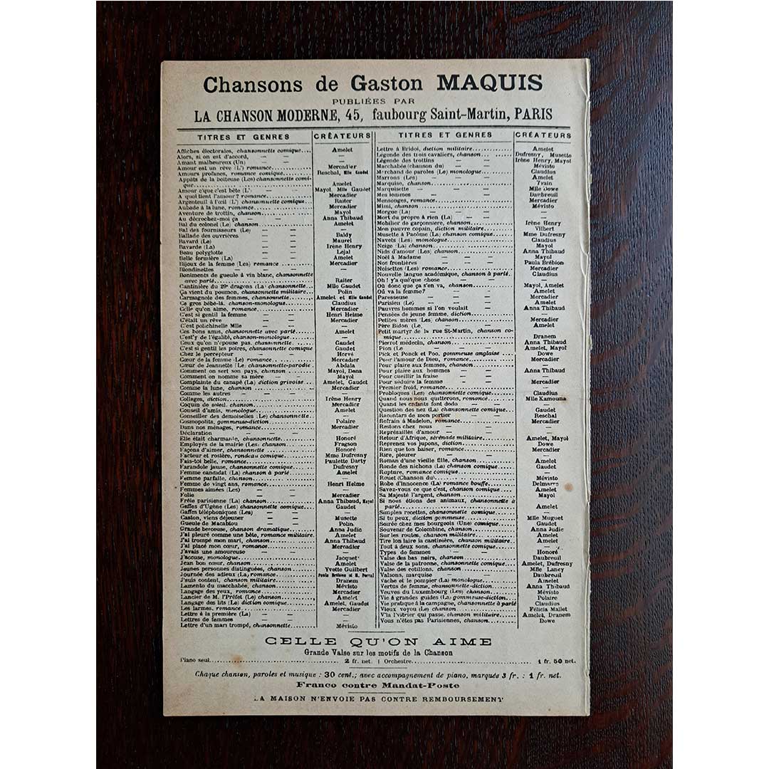 ≪4段階の結婚(Mariage en Quatre Temps)≫ ca.1900年 シャンソン楽譜