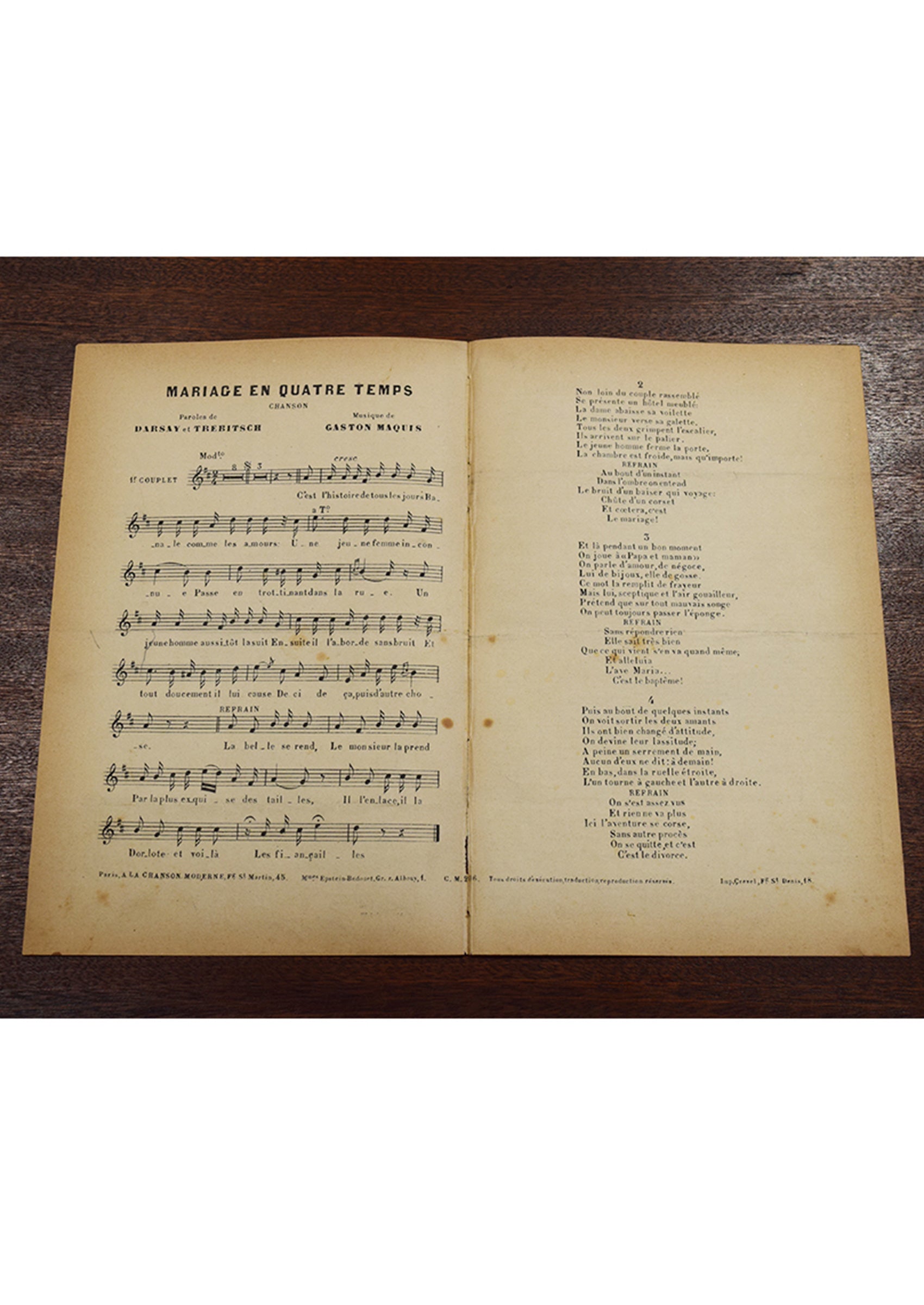 ≪4段階の結婚(Mariage en Quatre Temps)≫ ca.1900年 シャンソン楽譜