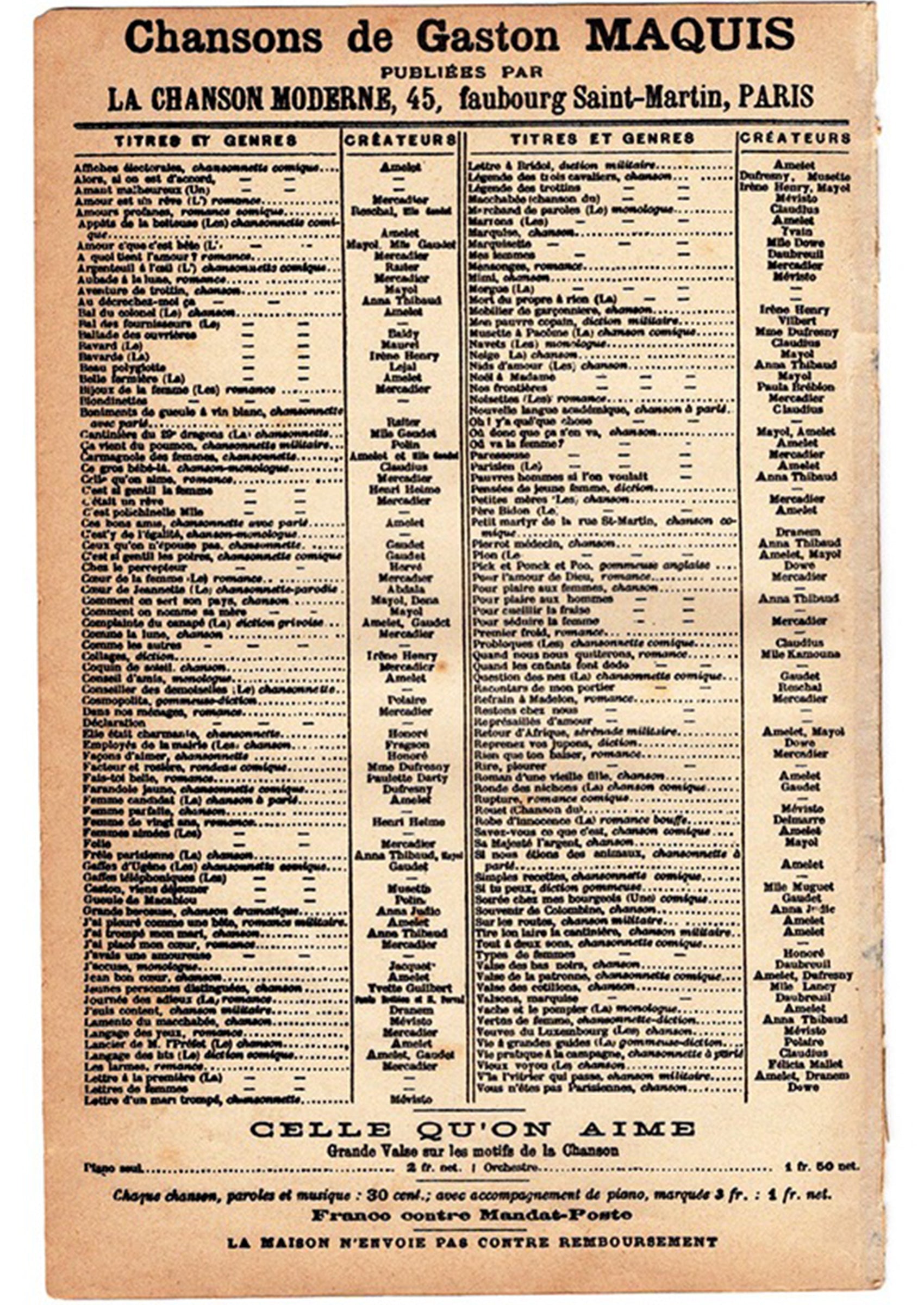 ≪女性の“美徳”(Vertus de Femmes)≫ ca.1900年 シャンソン楽譜