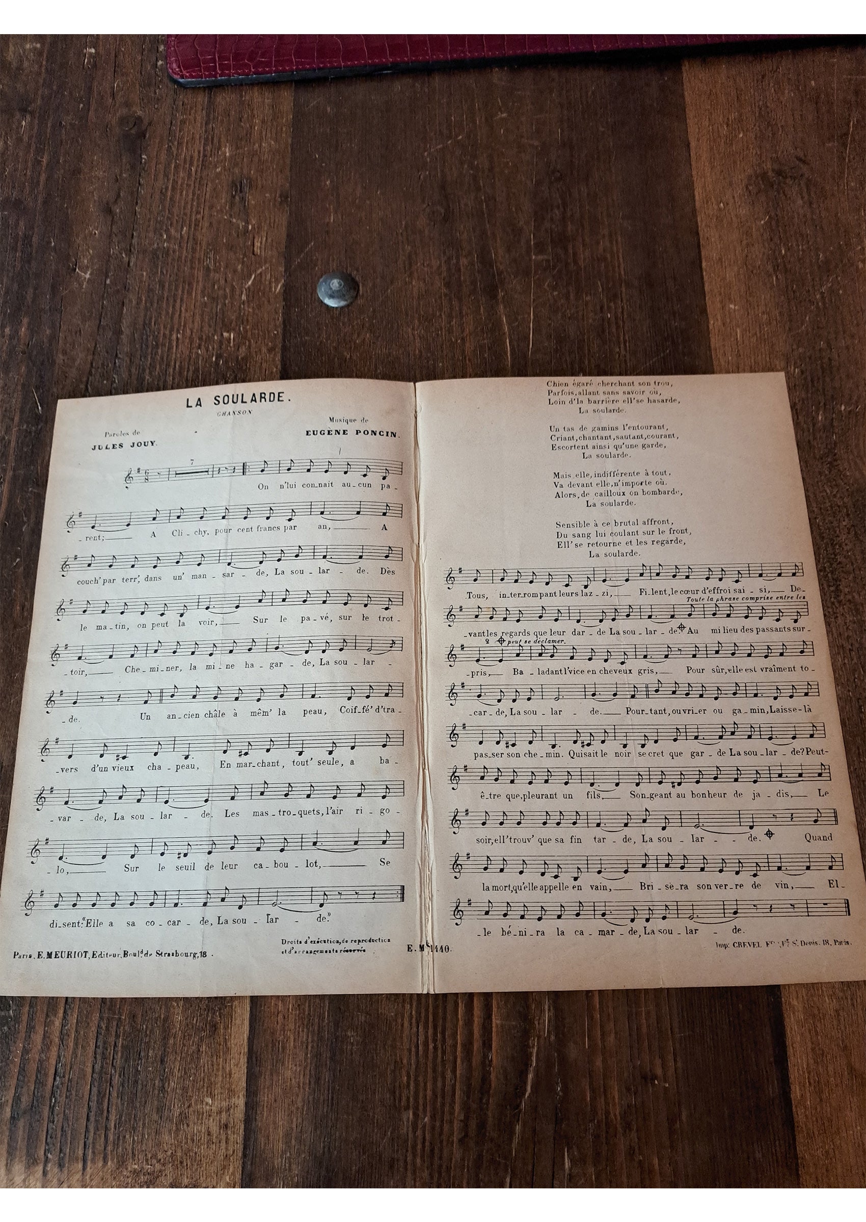 イヴェット・ギルベール ≪酔っ払い(La Soularde)≫ のシャンソン楽譜見開き