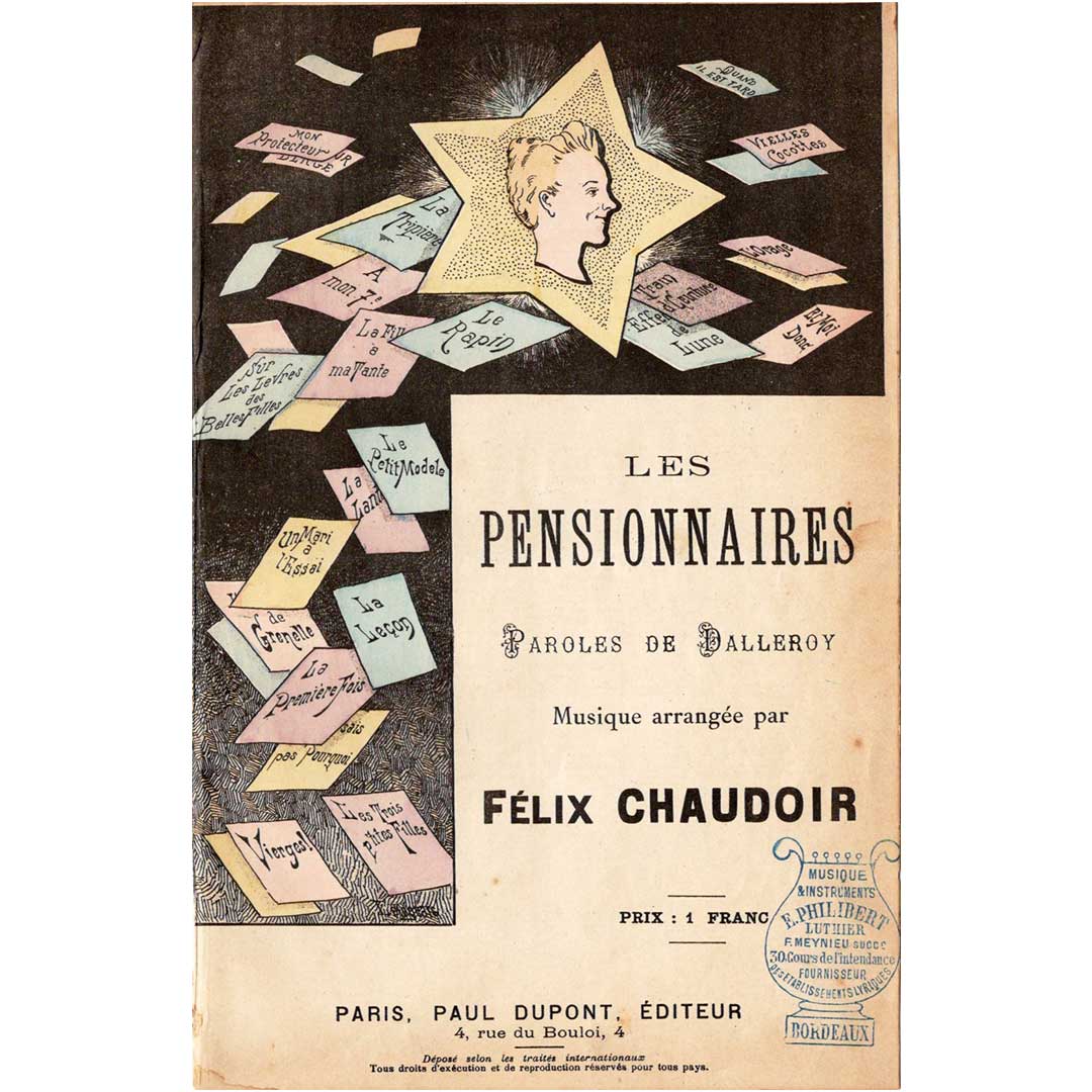 Yvette Guilbert "Les Pensionnaires" ca.1900 Chanson sheet music