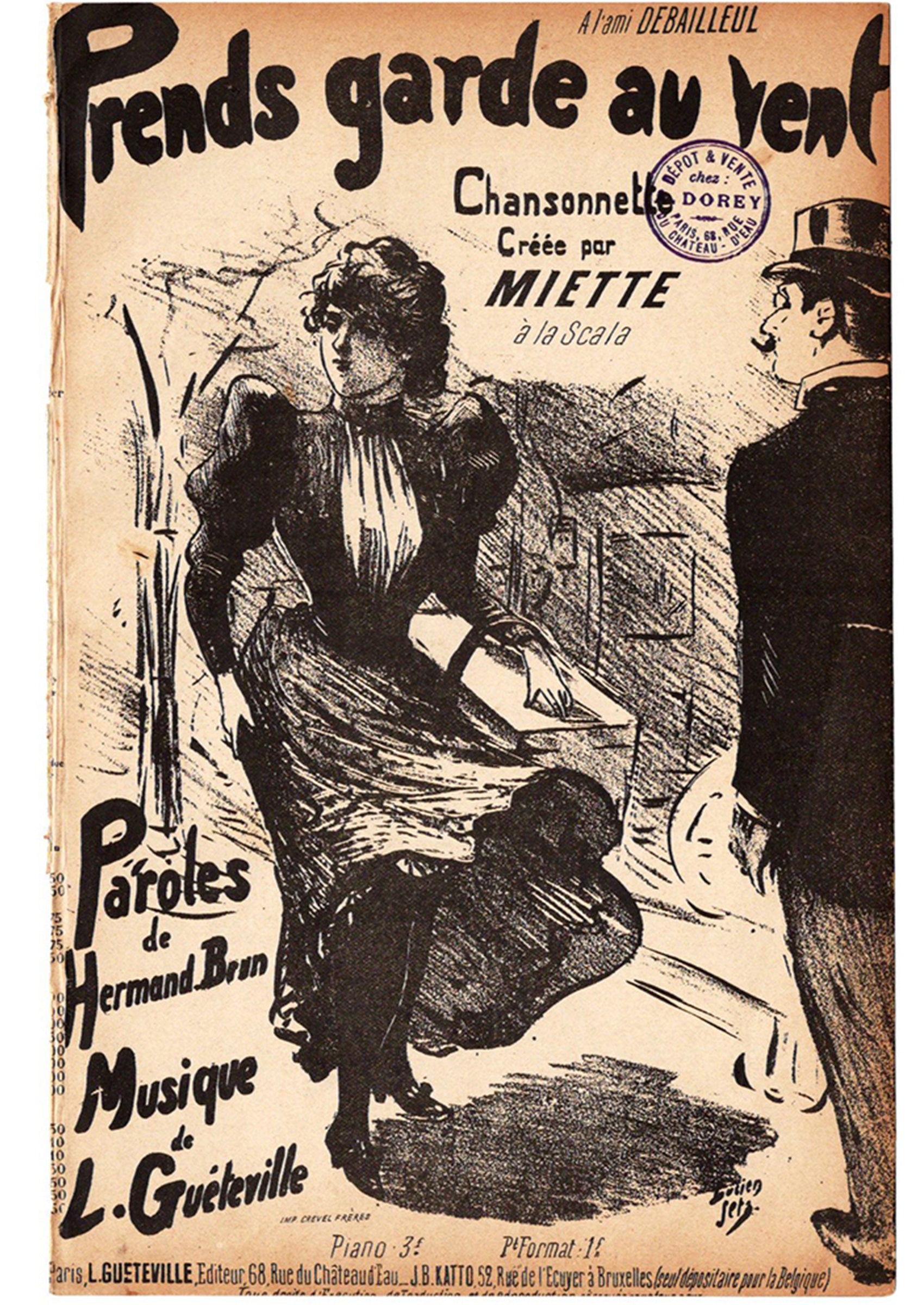 ≪風に気をつけて(Prends garde au vent)≫ ca.1900年 シャンソン楽譜