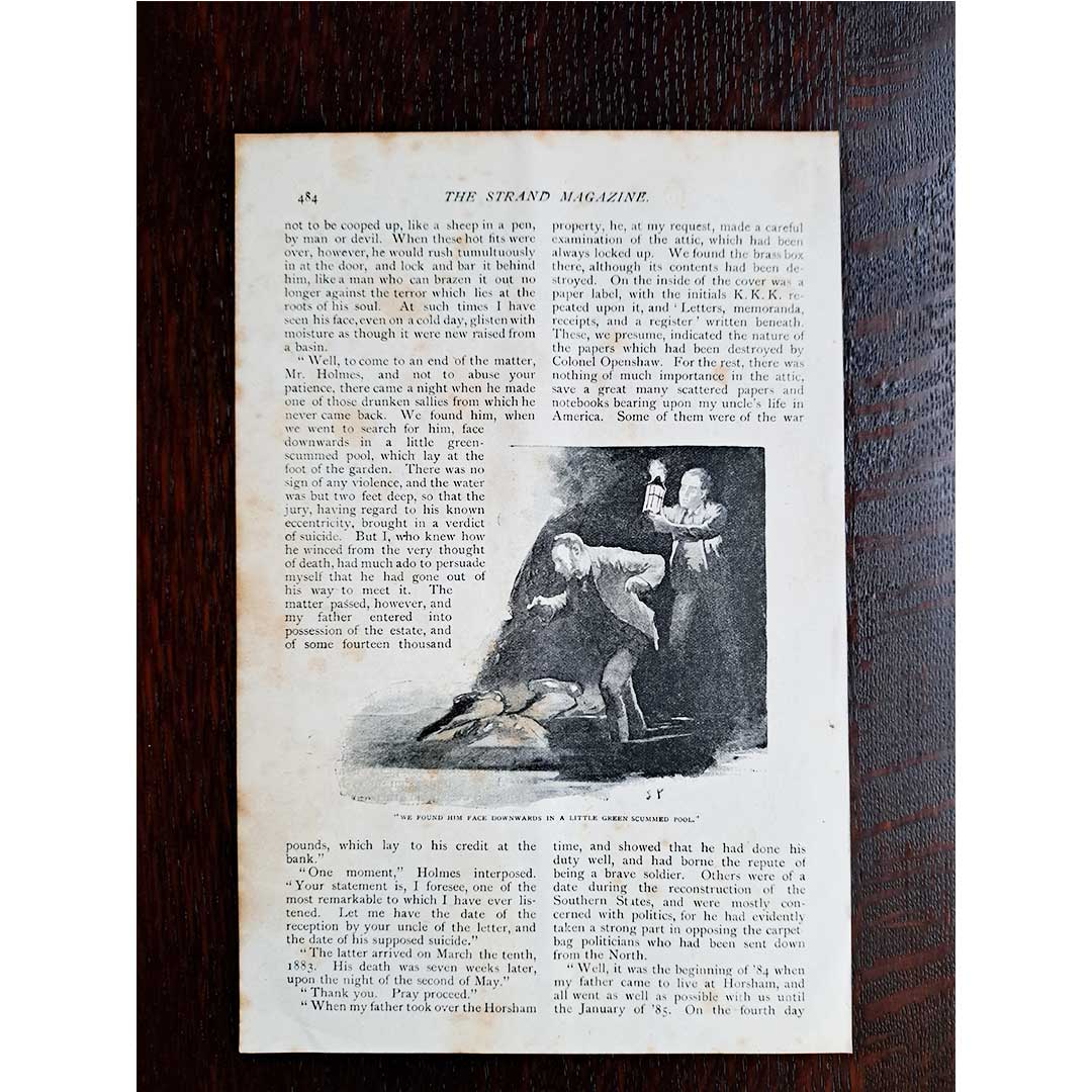 シャーロック・ホームズ《オレンジの種五つ》(池で伯父を見つけるジョン・オープンショー)/シドニー・パジェット(1891年)