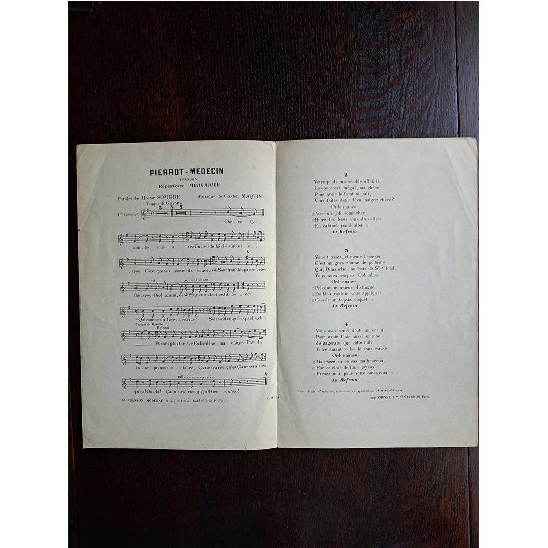 イベルス ≪ピエロの医者(Pierrot Medecin)≫ アンティークシャンソン楽譜 1892-1893年