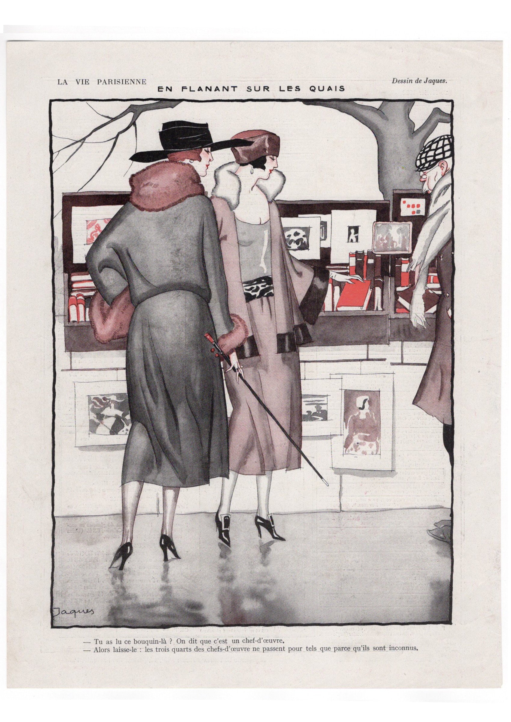 ジャック ≪ブキニストで本をみる女性たち≫ 1922年  『ラ・ヴィ・パリジェンヌ』挿絵