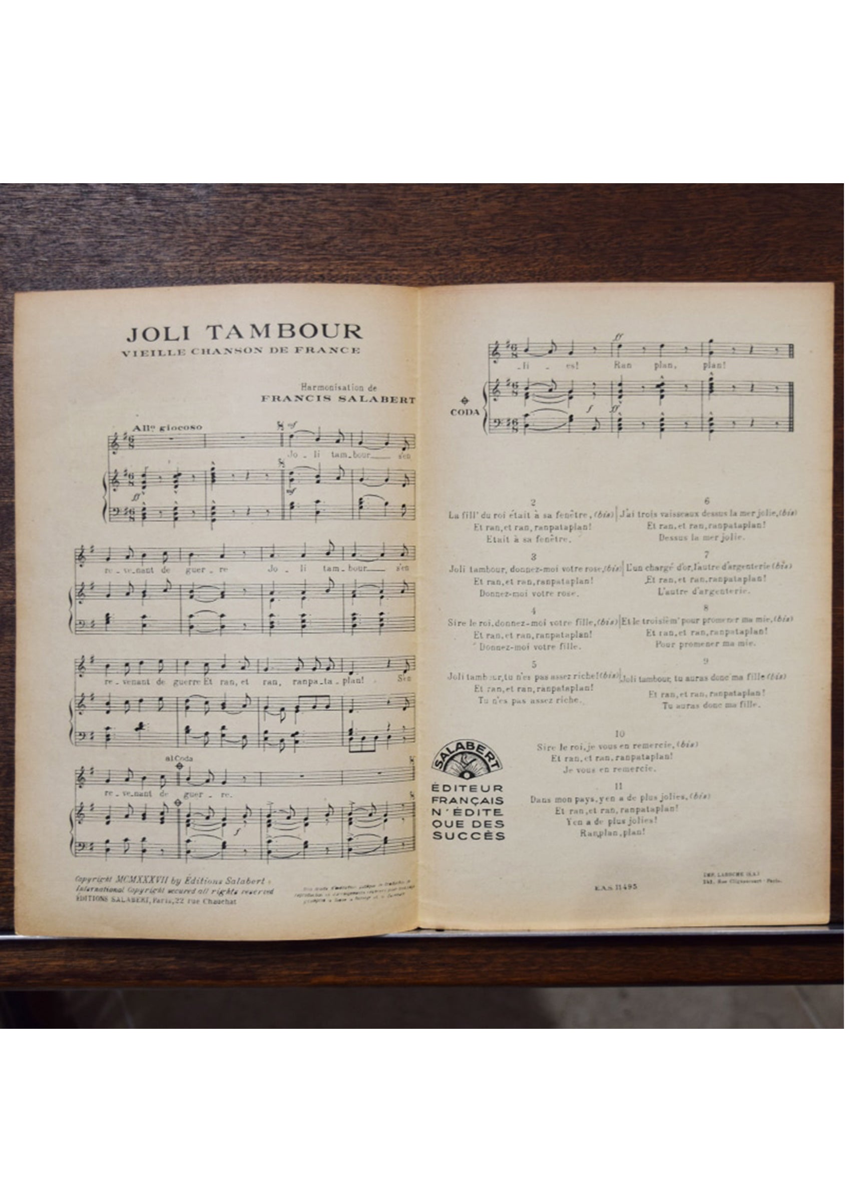 ≪かわいい太鼓たたき(Joli Tambour)≫ 1930〜40年頃 シャンソン楽譜