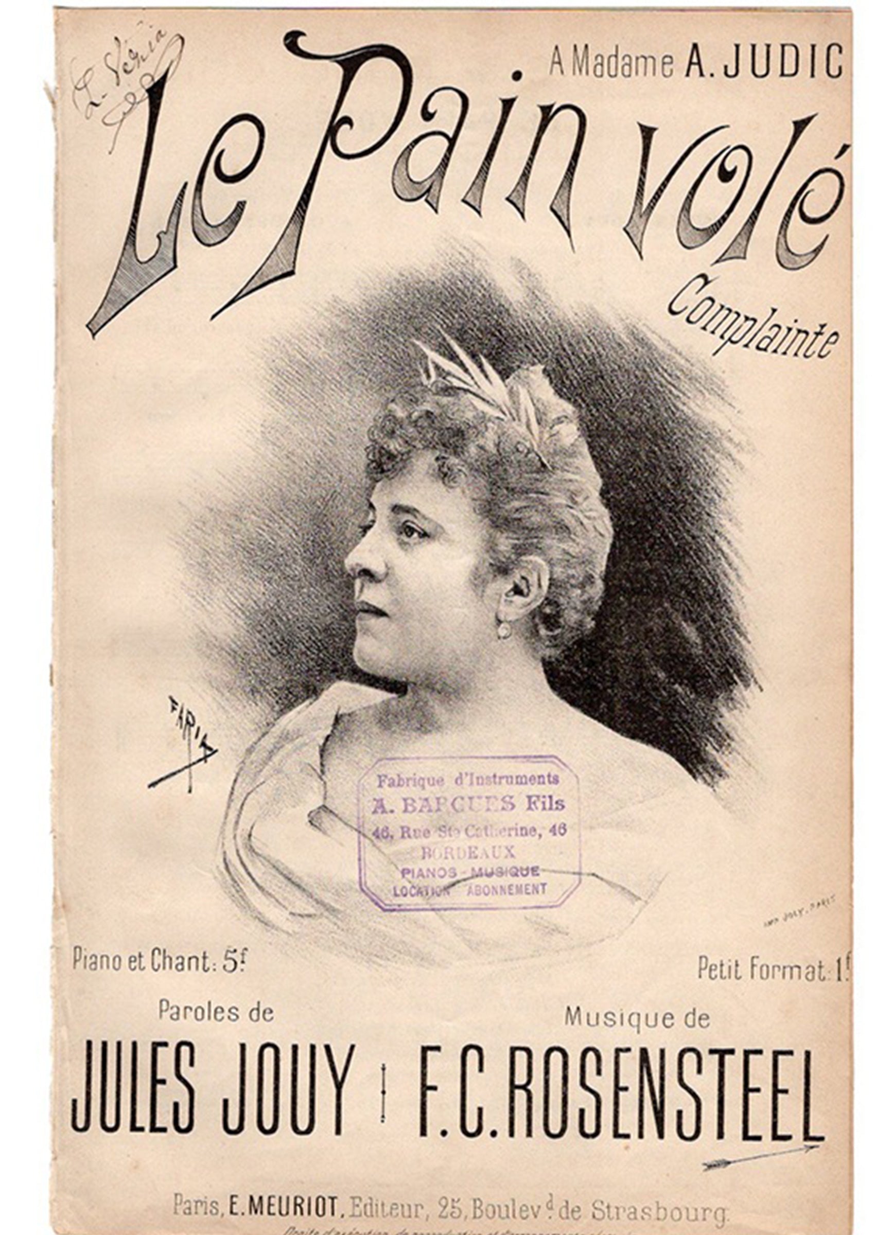 ≪盗まれたパン(Le Pain Volé)≫ ca.1900年 シャンソン楽譜