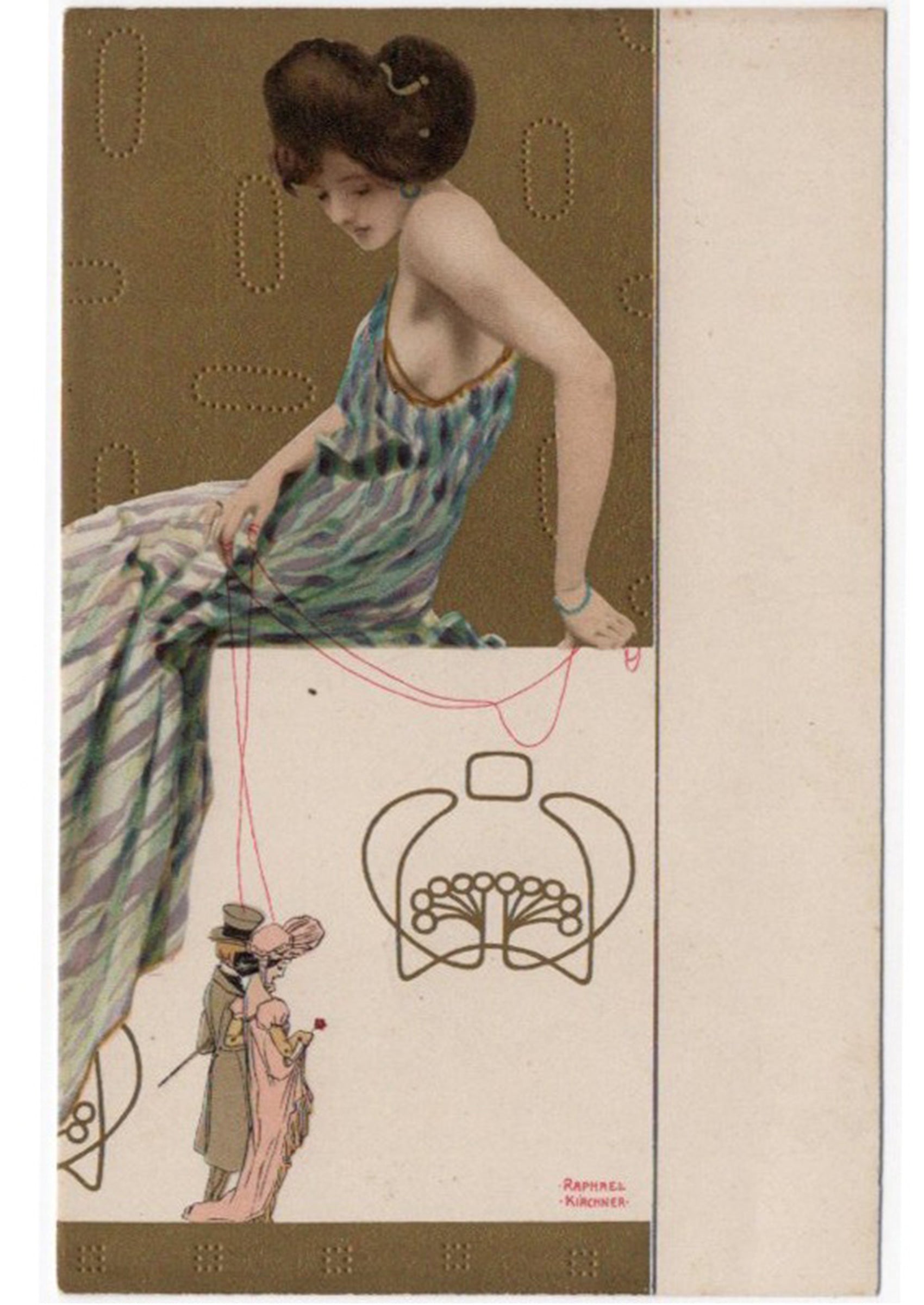 ラファエル・キルヒナー ≪連れ添って歩く男女≫ 1900年頃 アンティーク絵はがき