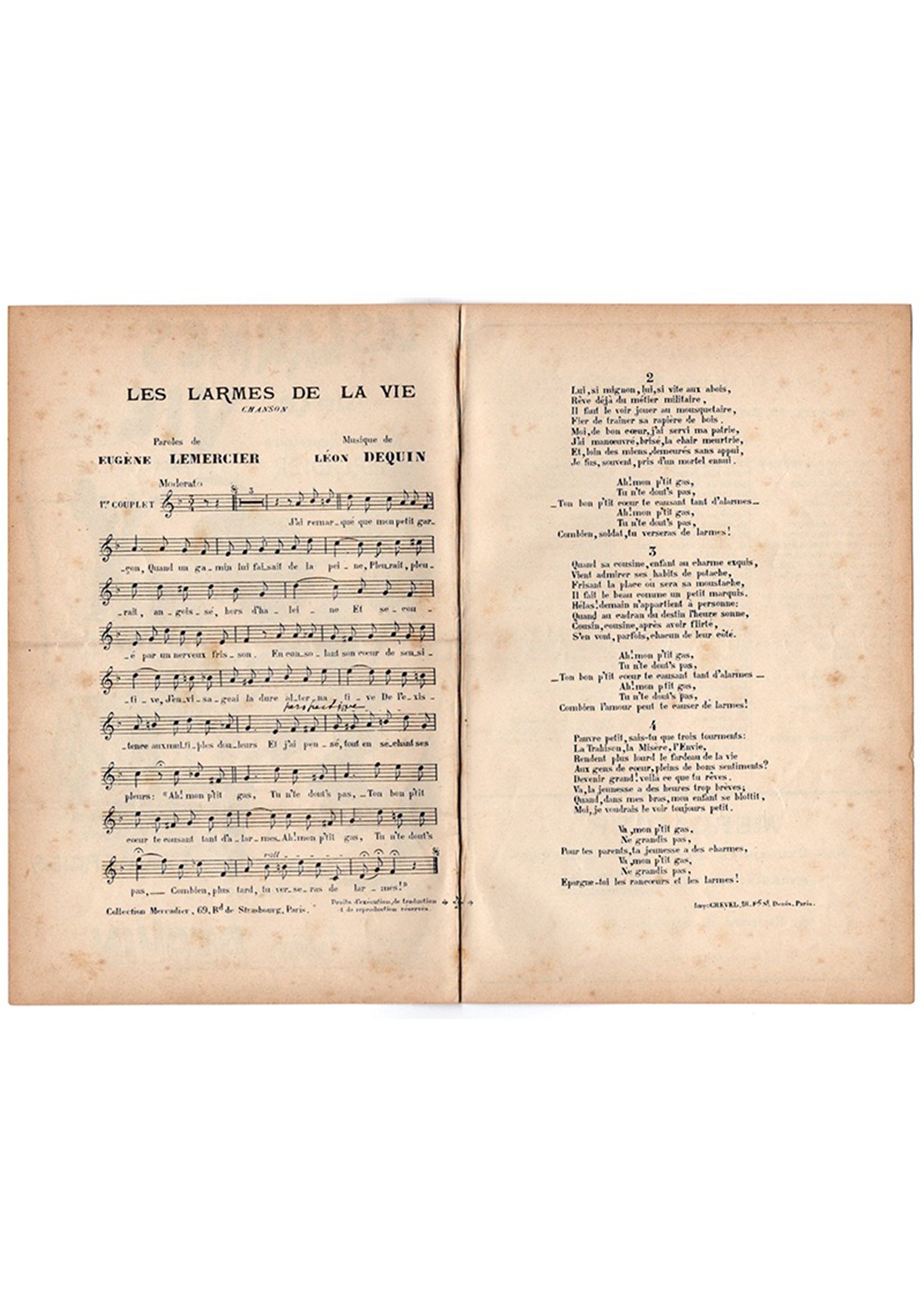 ≪人生の涙(Les Larmes de la Vie)≫ ca.1900年 シャンソン楽譜