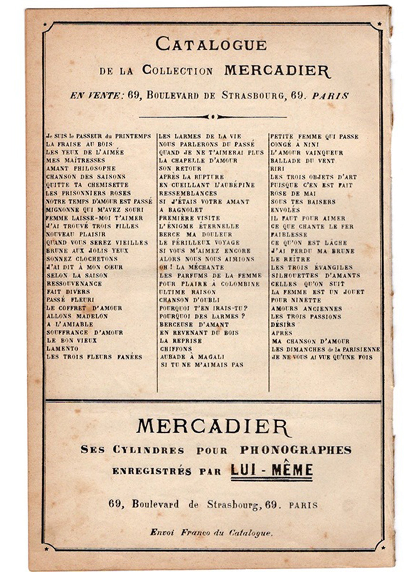 ≪人生の涙(Les Larmes de la Vie)≫ ca.1900年 シャンソン楽譜