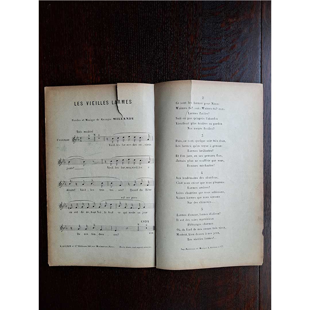 "Les Vieilles Larmes" ca.1900 chanson sheet music