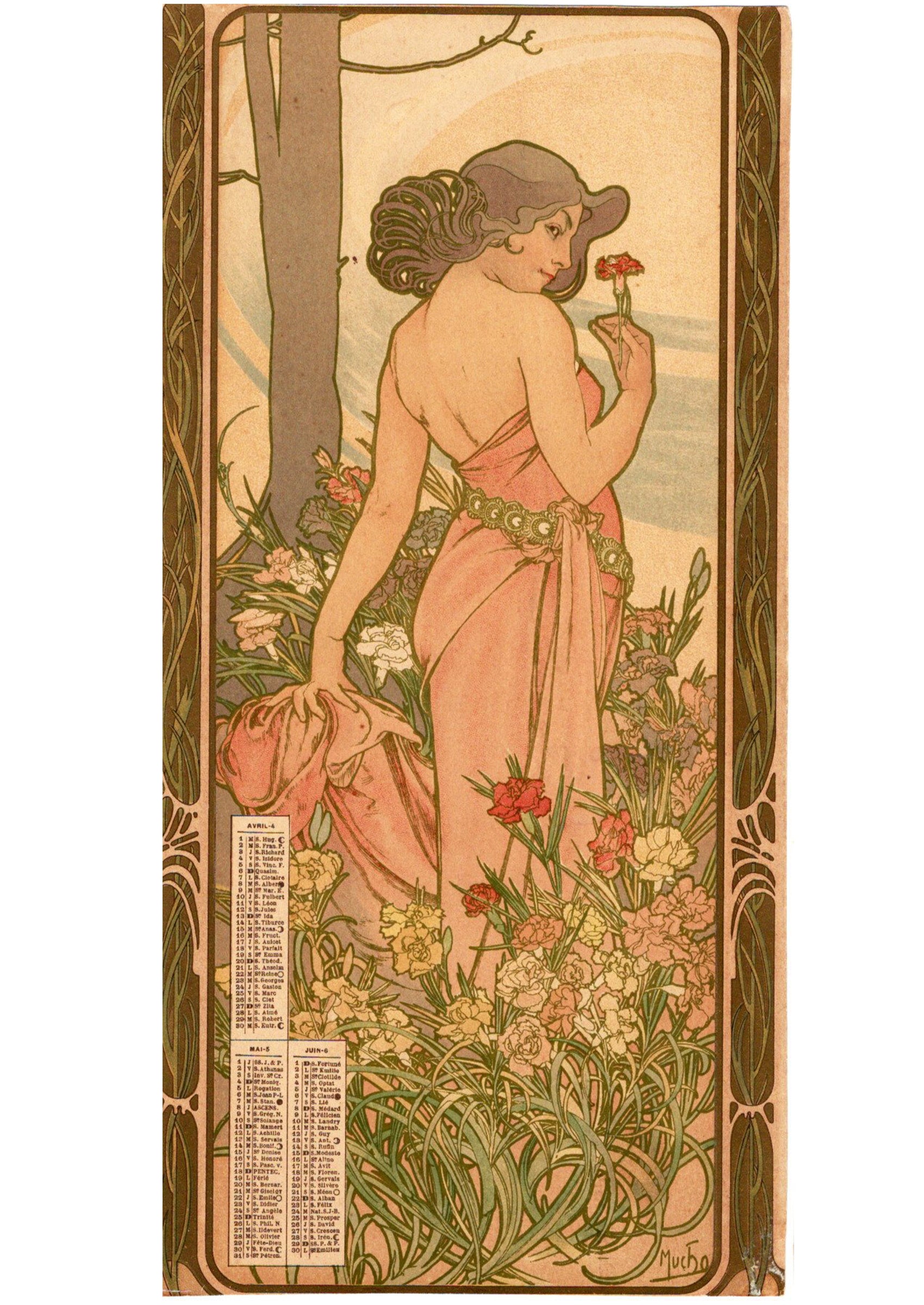 アルフォンス・ミュシャ ≪四つの花 カーネーション≫ 1902年 カレンダーリトグラフ